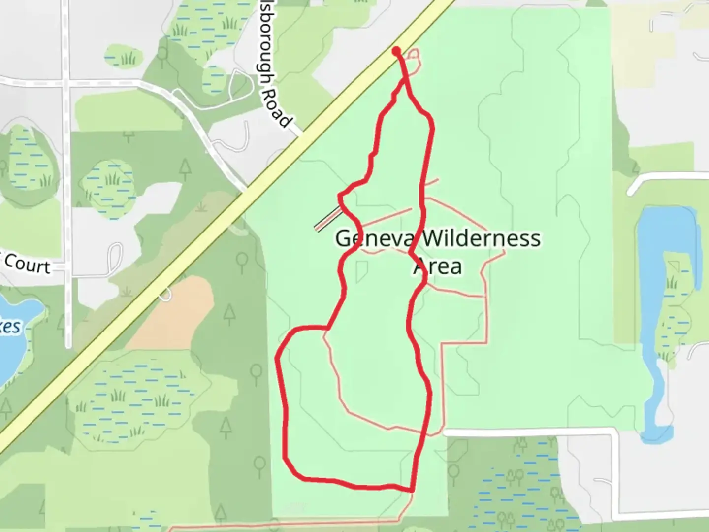 An image depicting the trail Geneva Wilderness Area Loop and its surrounding area.