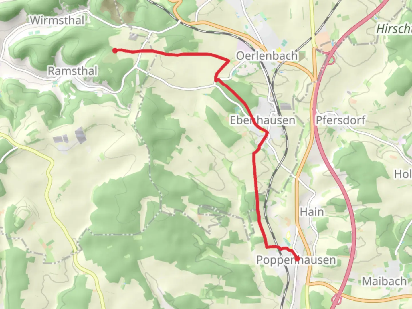 An image depicting the trail Poppenhausen to Ramsthal Walk and its surrounding area.