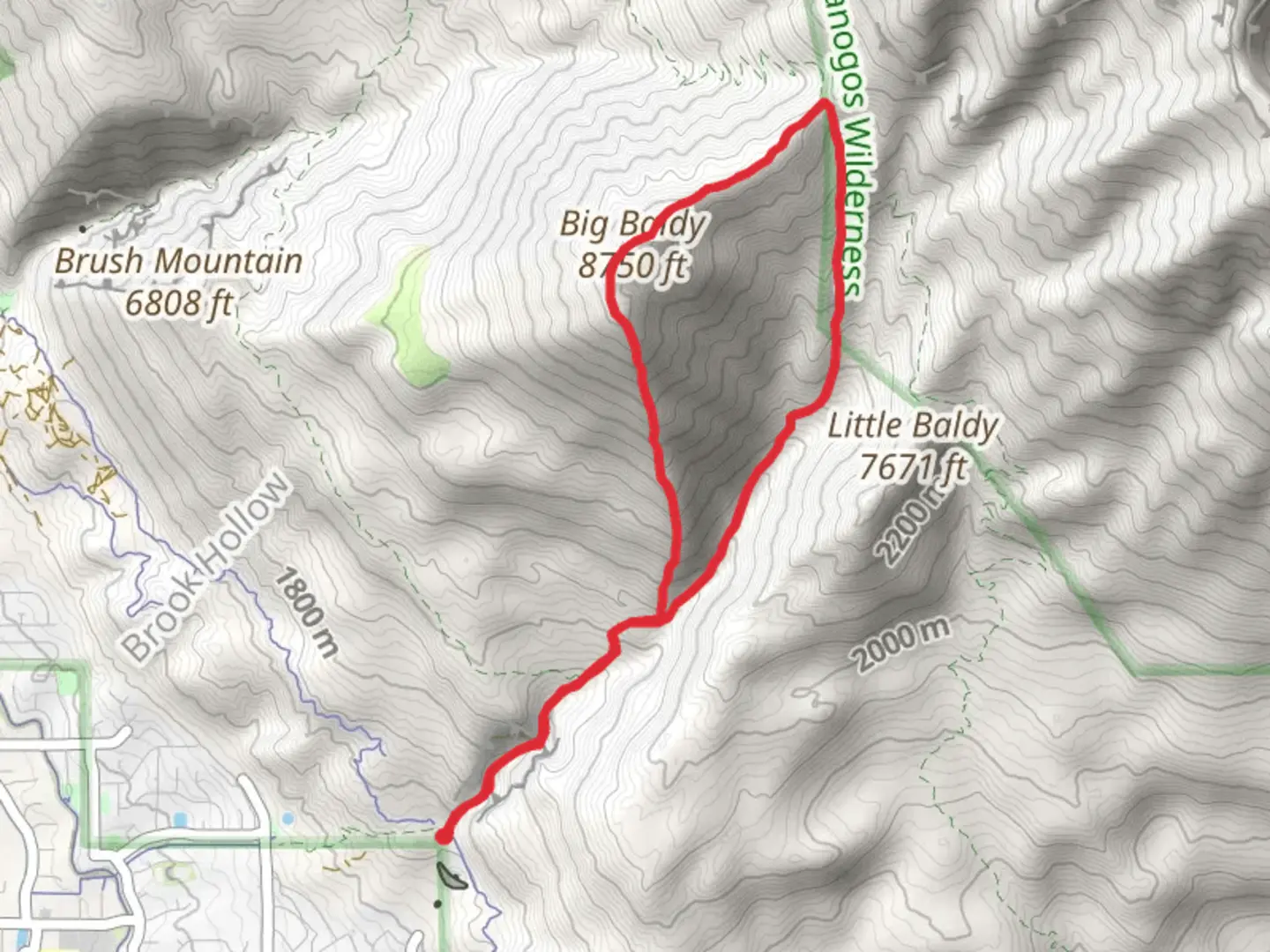 An image depicting the trail Dry Canyon Trail and Big Baldy Trail and its surrounding area.