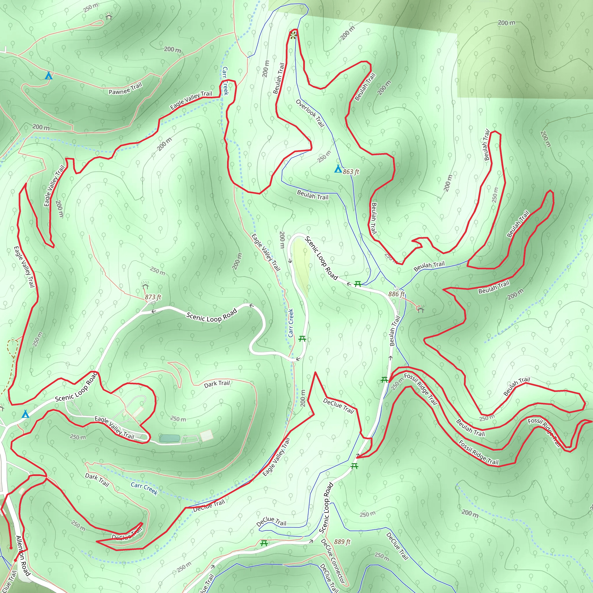 DeClue Trail, Beulah Trail and Eagle Valley Loop Trail mobile static map