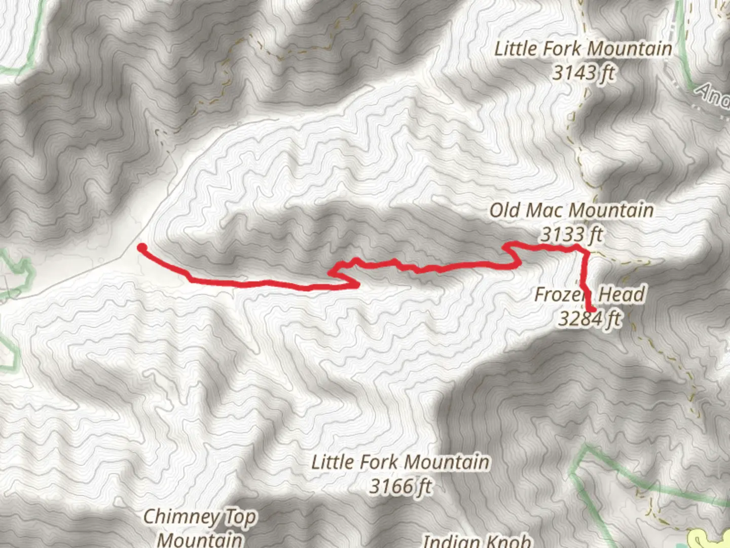 An image depicting the trail Frozen Head via South Old Mac Trail and its surrounding area.