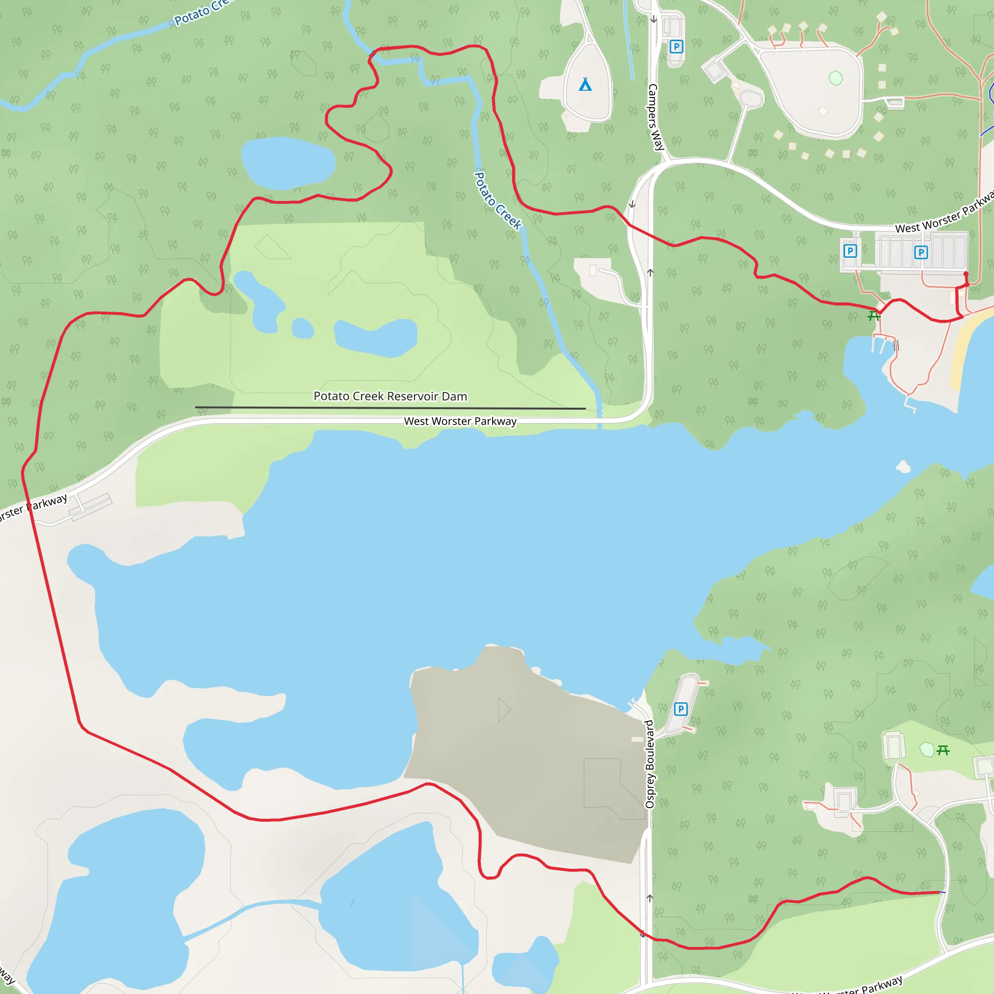 Worster Lake Out and Back mobile static map