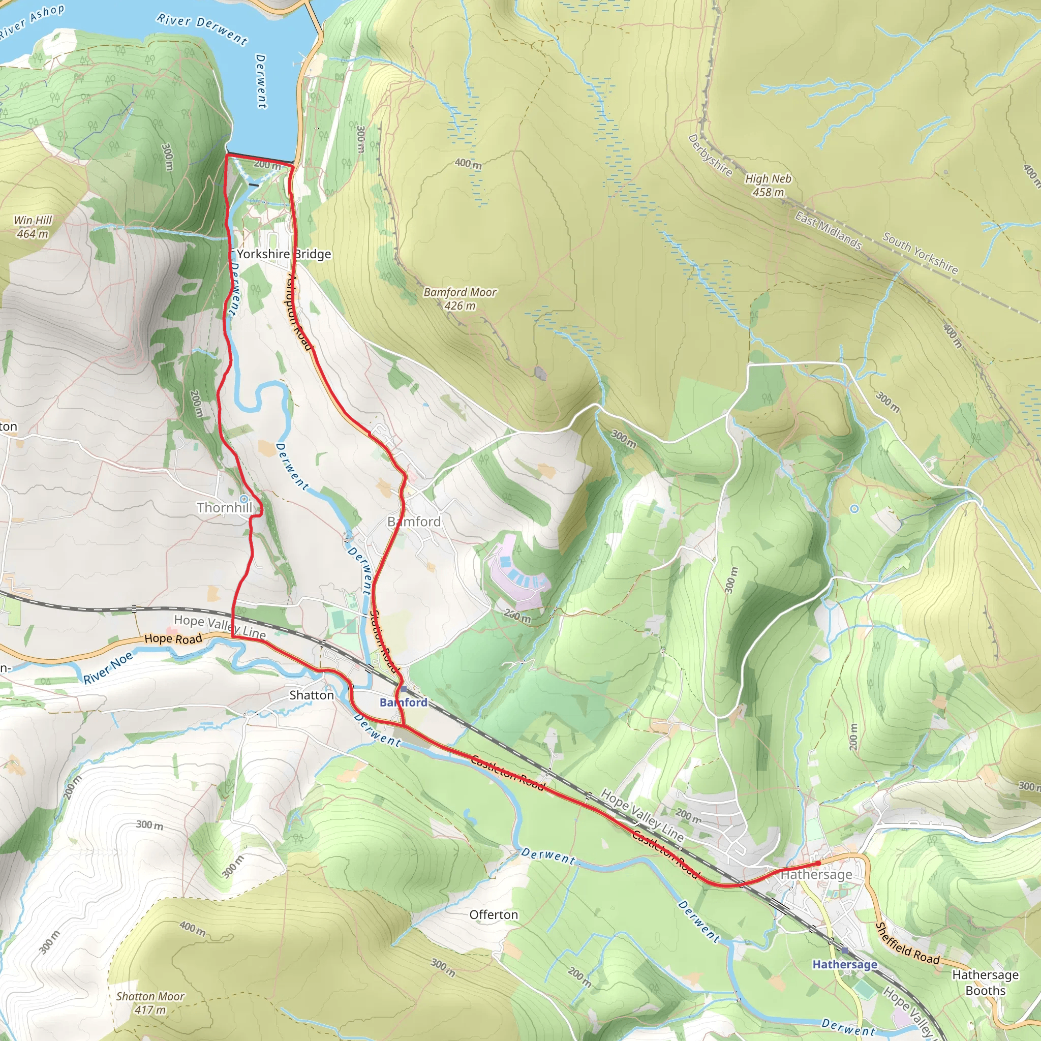 Hathersage to Yorkshire Bridge Loop via Ladybower Reservoir mobile static map