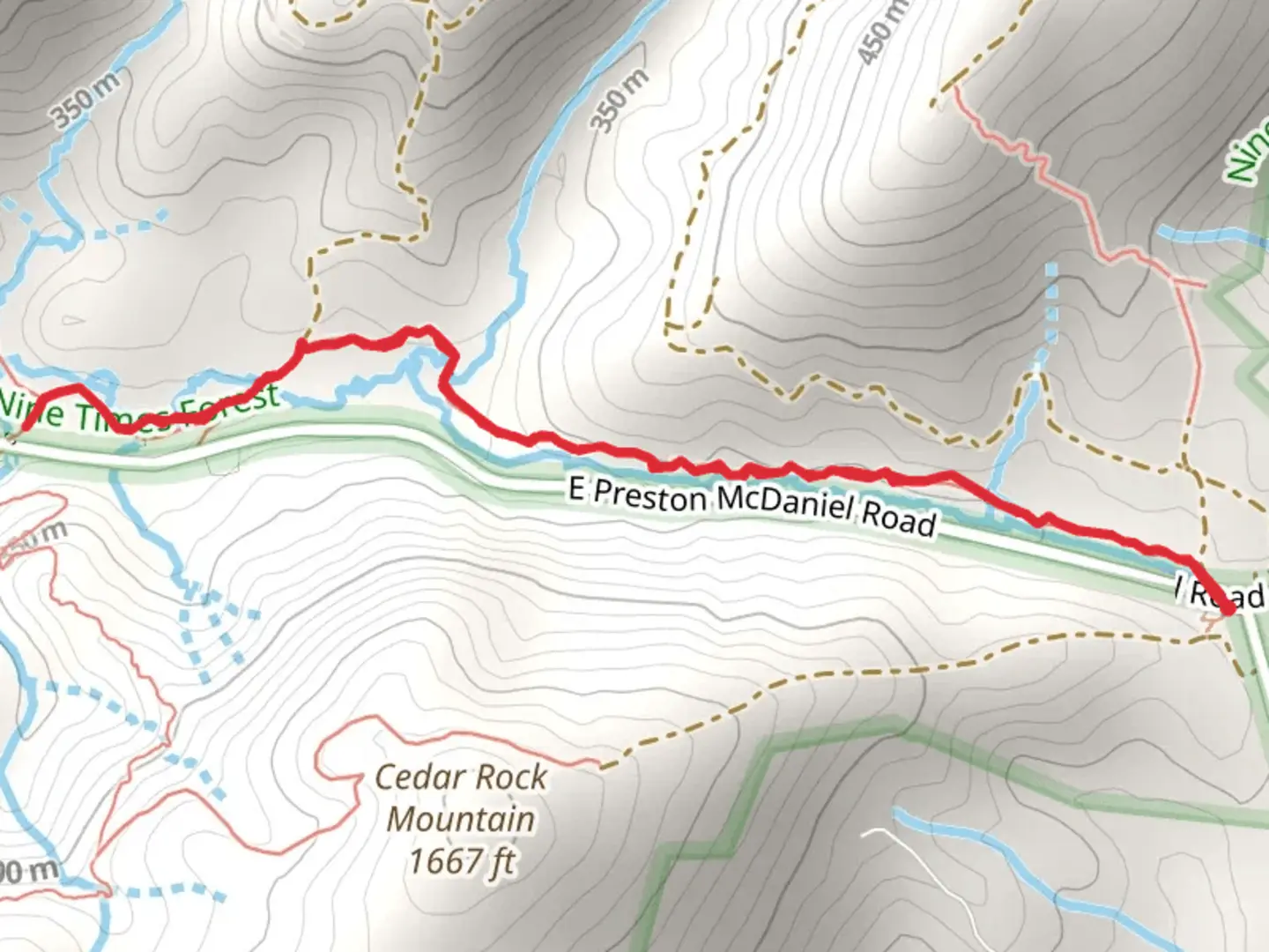 An image depicting the trail Nine Times Creek via Appalachian Lumber trail and its surrounding area.