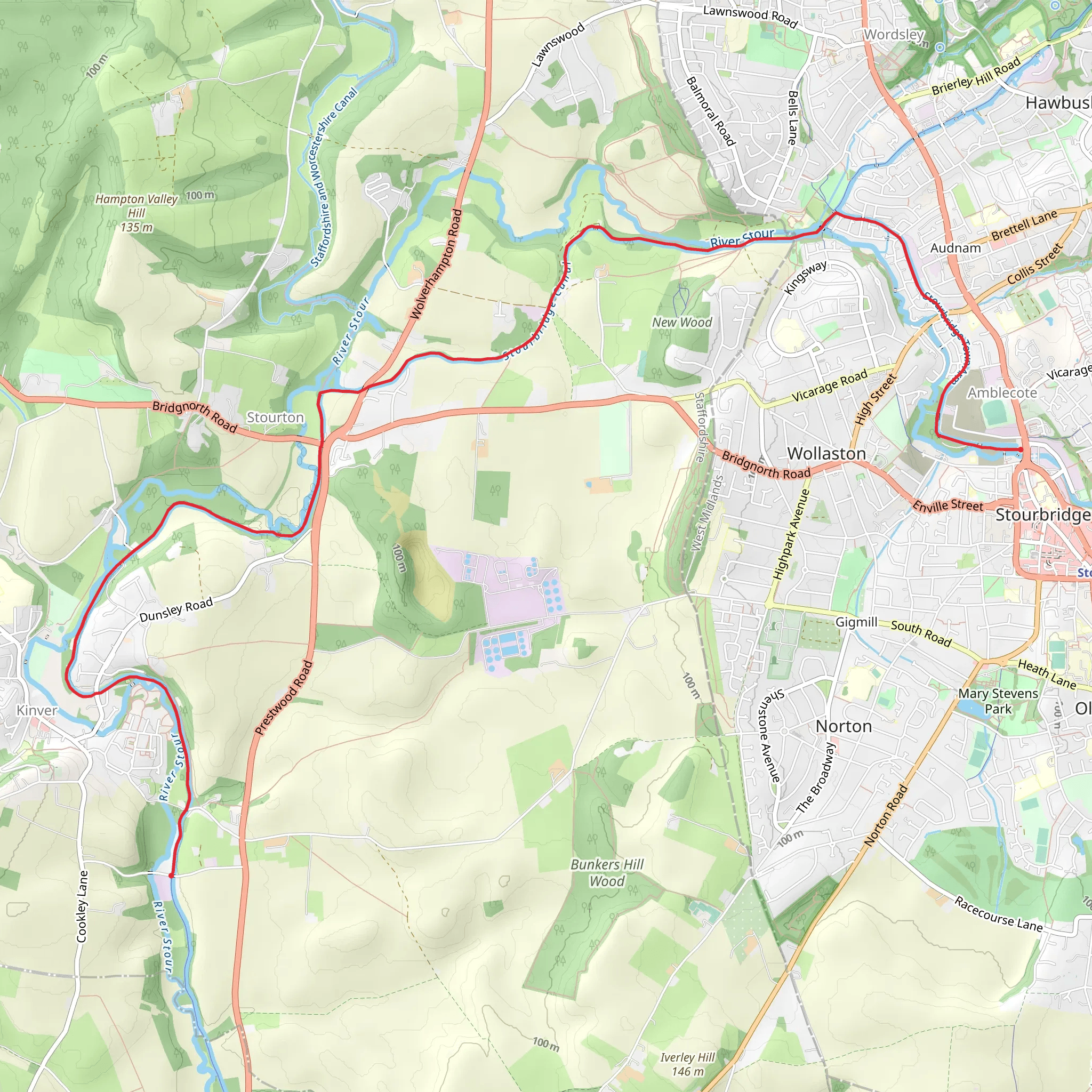 Stourbridge to Kinver Walk mobile static map