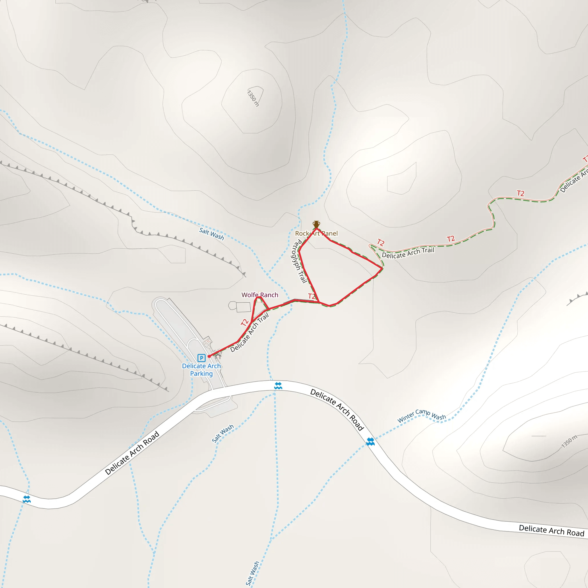 Delicate Arch Trail and Petroglyph Trail mobile static map