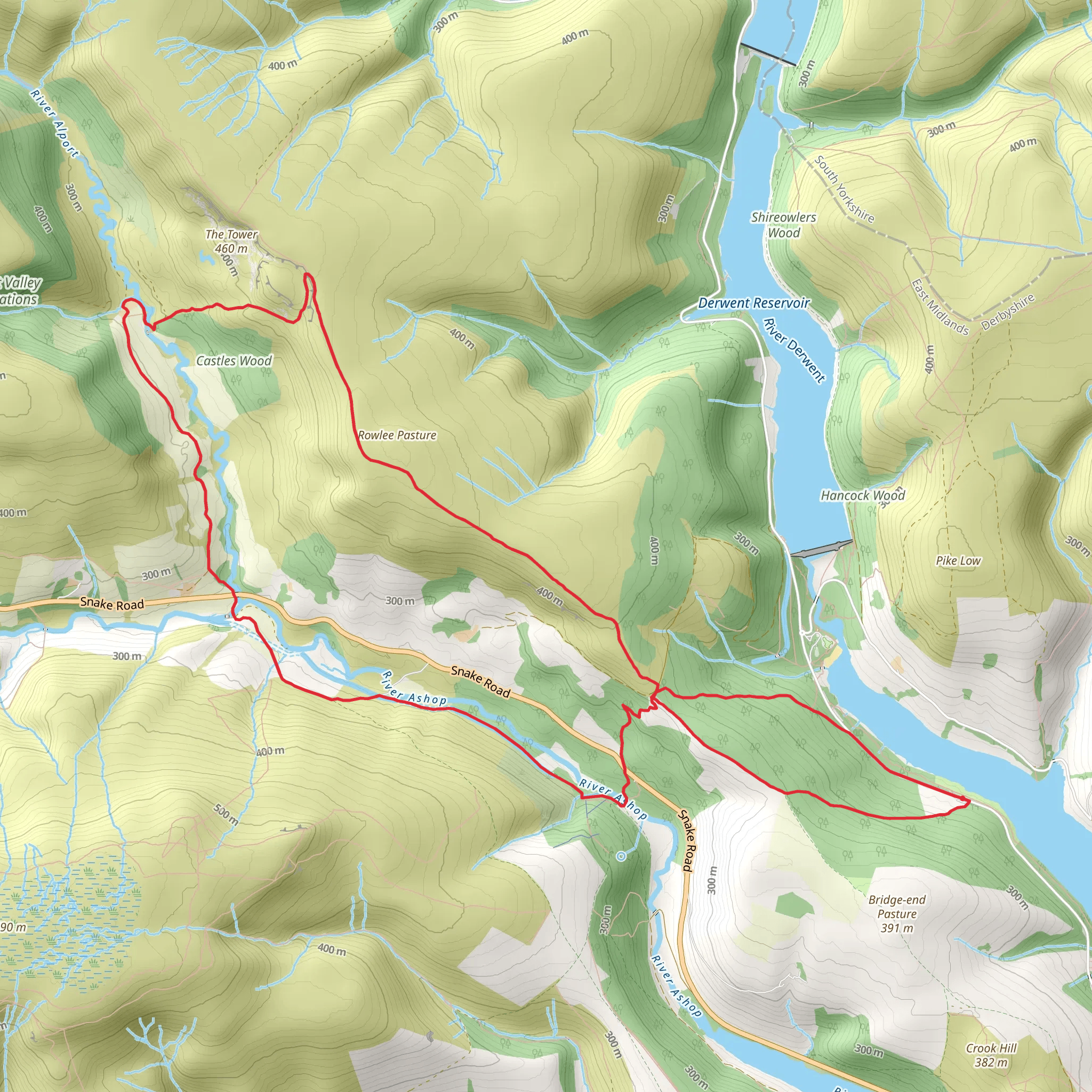 Castles Wood, Rowlee Pasture and Hagg Side Loop - Ladybower Reservoir mobile static map