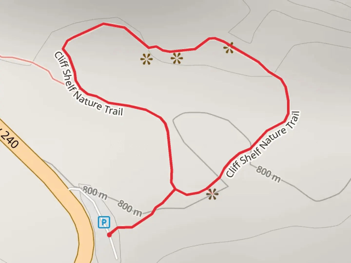 An image depicting the trail Cliff Shelf Nature Trail Loop and its surrounding area.
