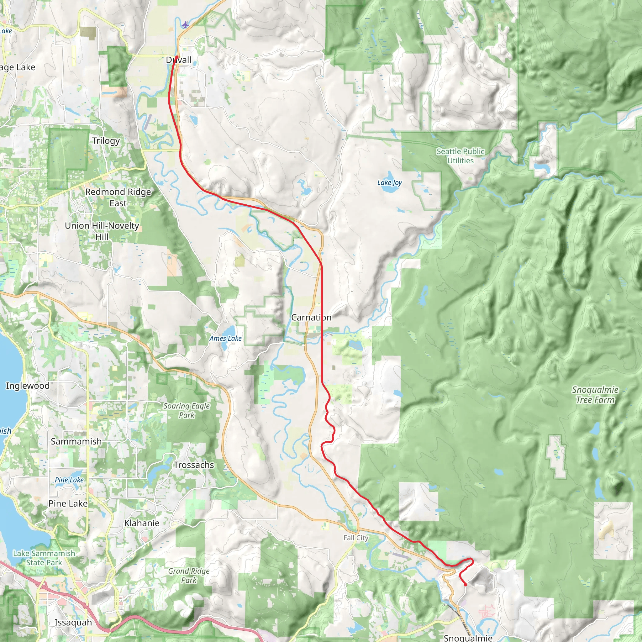 Snoqualmie Valley Trail - Duvall to Snoqualmie mobile static map