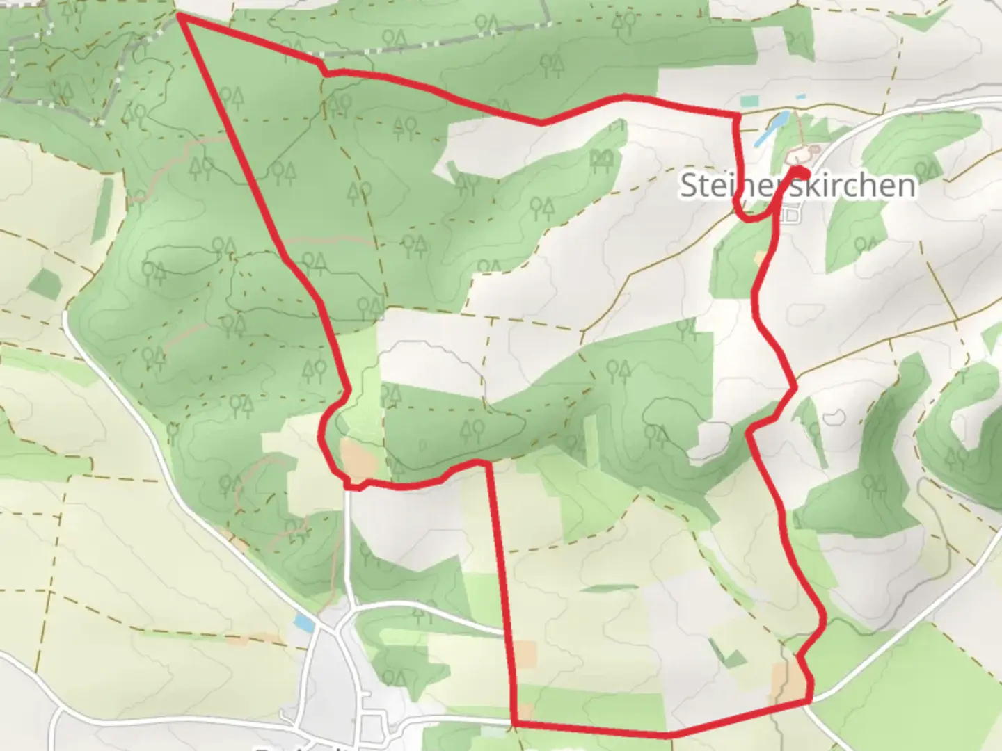 An image depicting the trail Michaels Weg from Steinerskirchen and its surrounding area.