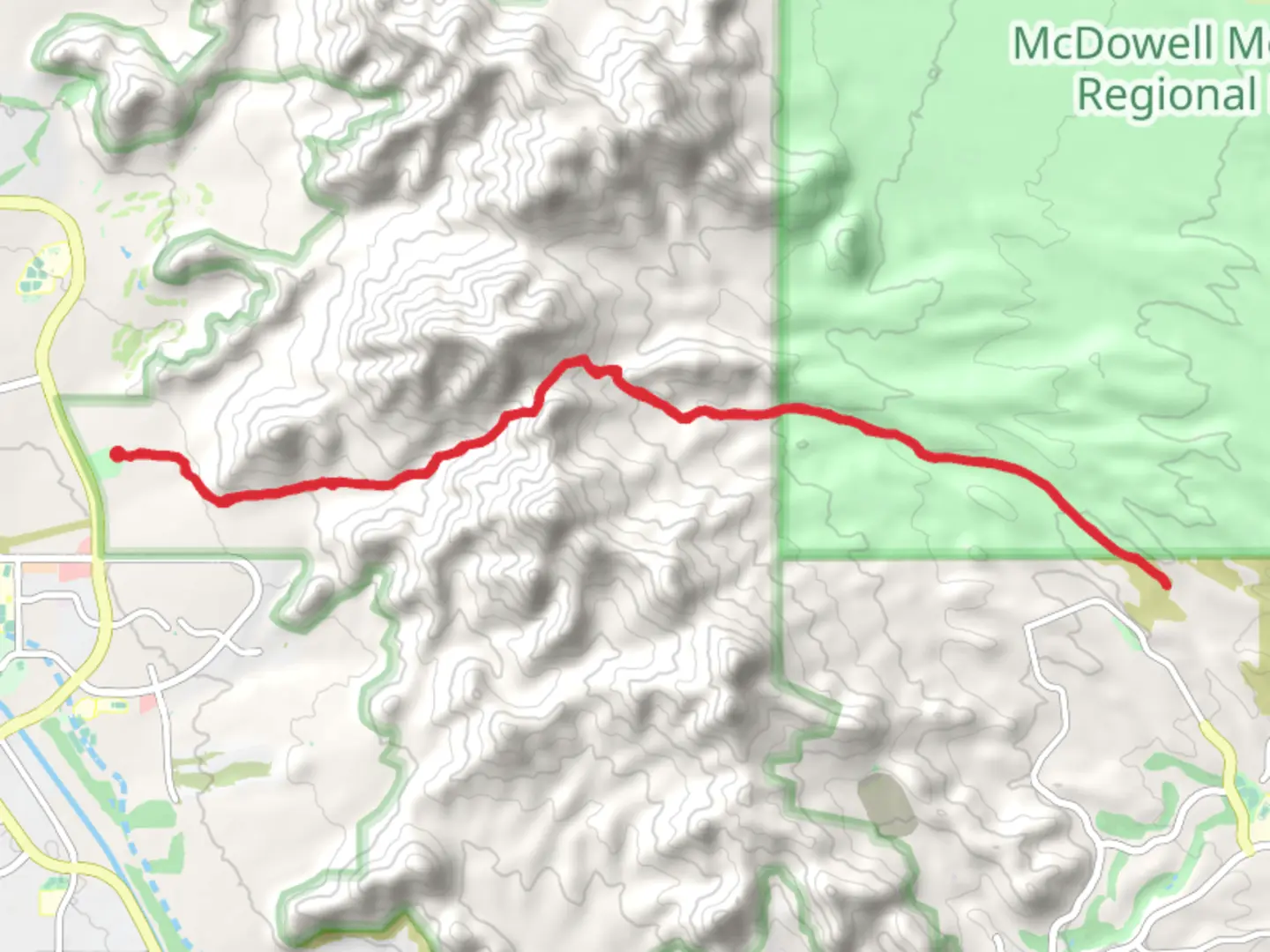 An image depicting the trail Saguaro, Bell Pass Trail and Thompson Peak Road and its surrounding area.