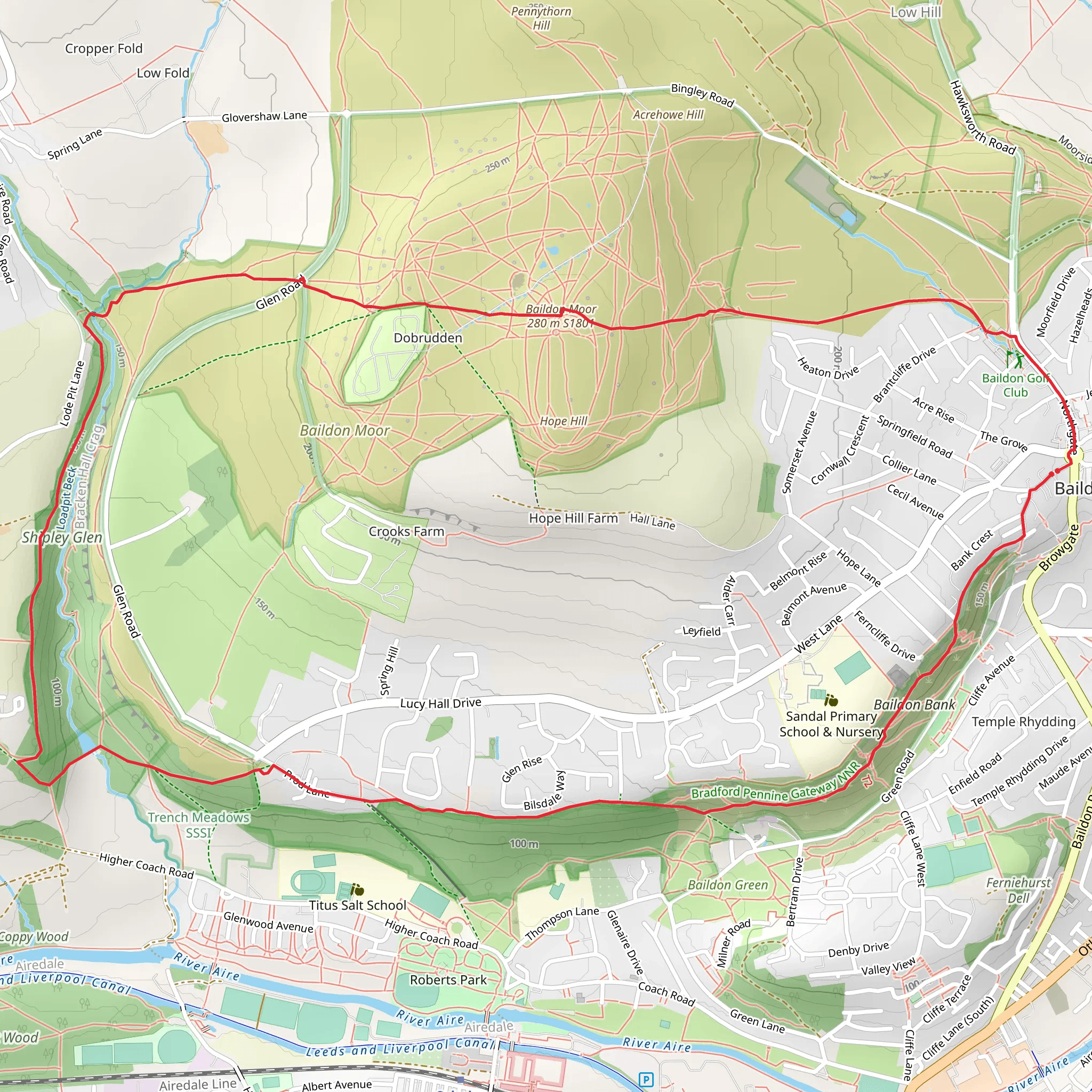 Shipley Glen, Baildon Hill and Midgeley Wood Loop mobile static map