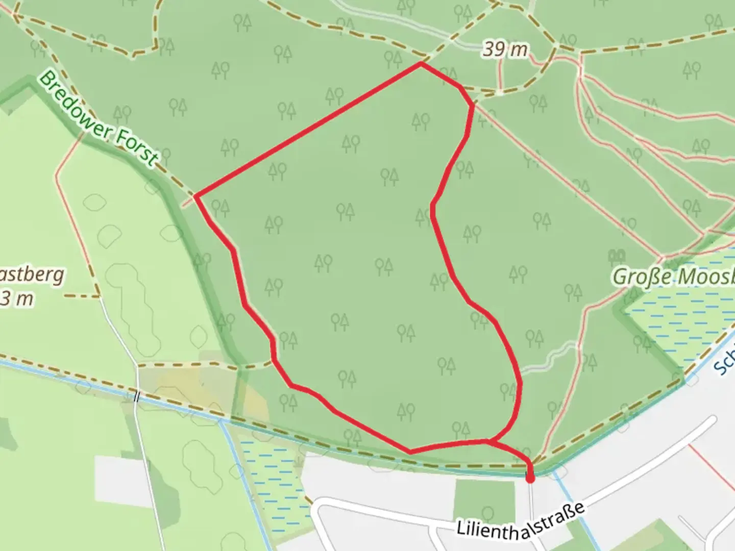 An image depicting the trail Naturofad Bredower Forst Loop and its surrounding area.