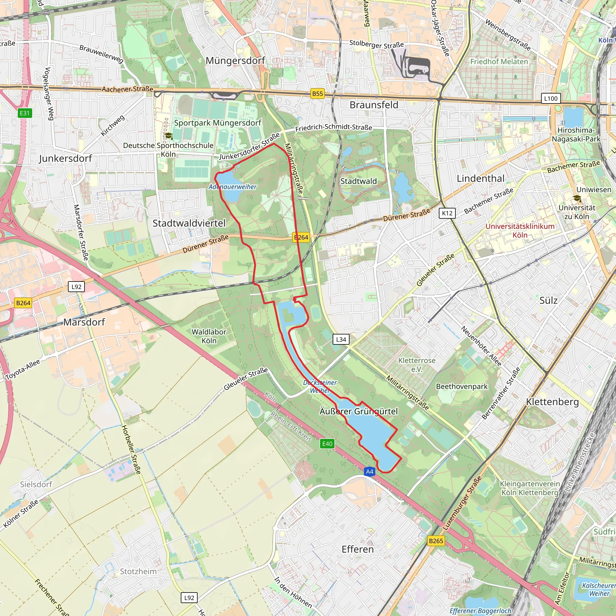 Decksteiner Weiher and Waldlehrpfad im Stadtwald Köln Loop mobile static map