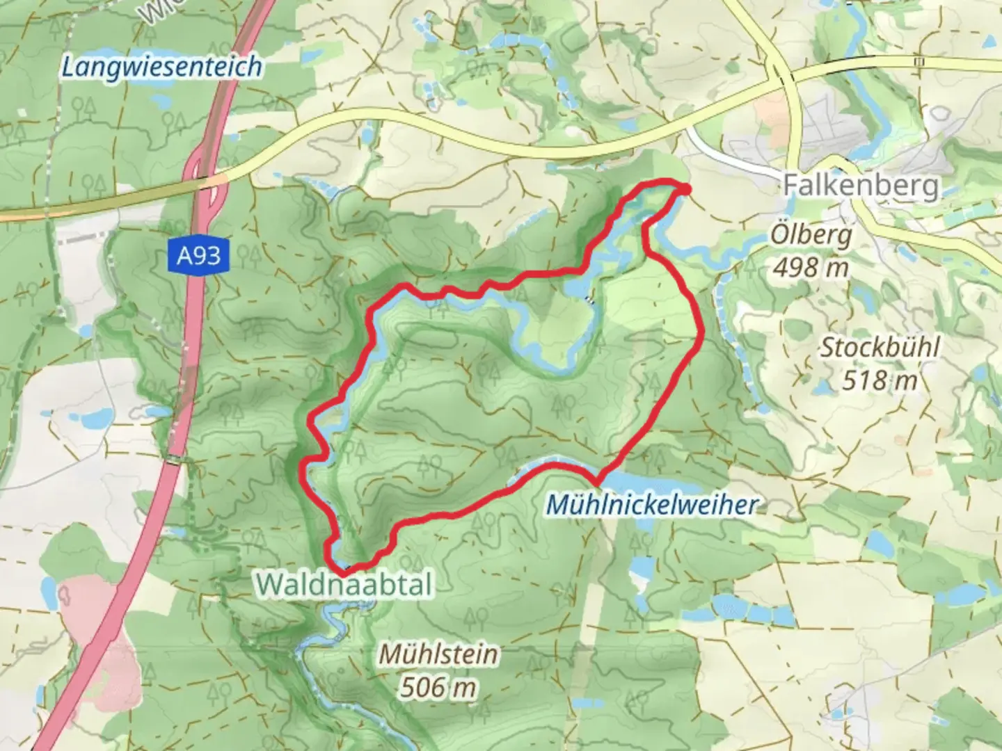 An image depicting the trail Kammerwagen, Amboss, Mühlnickelbach and Mühlnickelweiher Loop via Burgenweg and its surrounding area.
