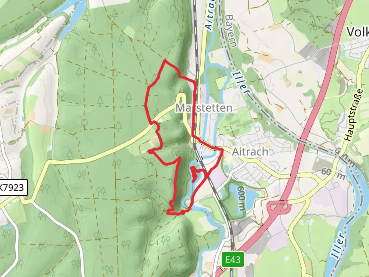 An image depicting the trail Enten und Hühner and Tonis Tierpark Loop and its surrounding area.