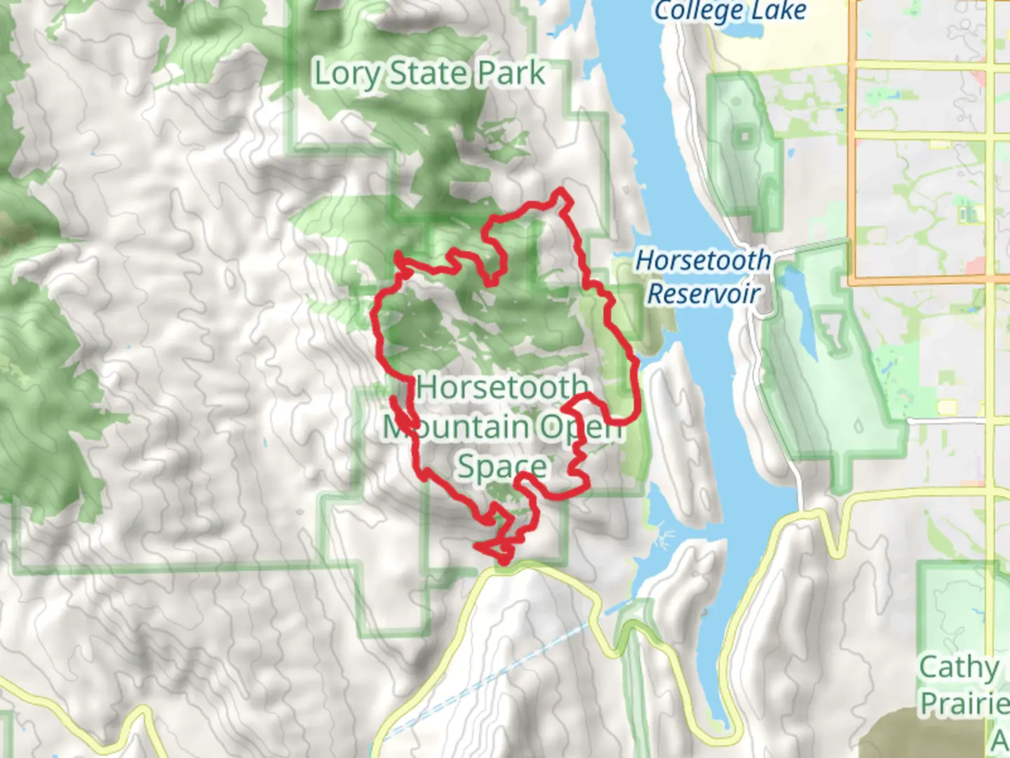 An image depicting the trail Stout, Mill Creek and Horsetooth Mountain Loop Trail and its surrounding area.