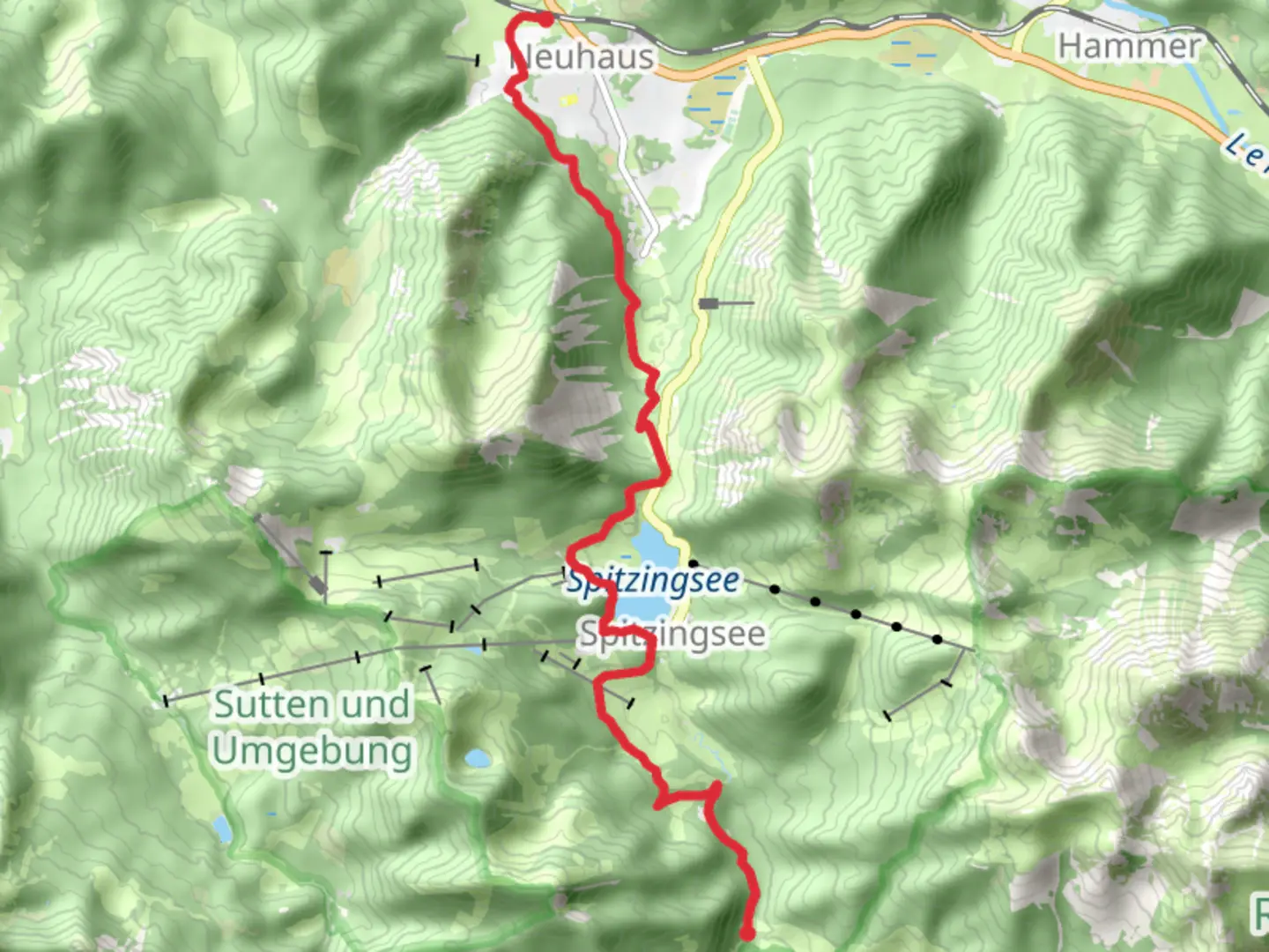 An image depicting the trail Spitzingsee and Bockerlbahn Weg and its surrounding area.