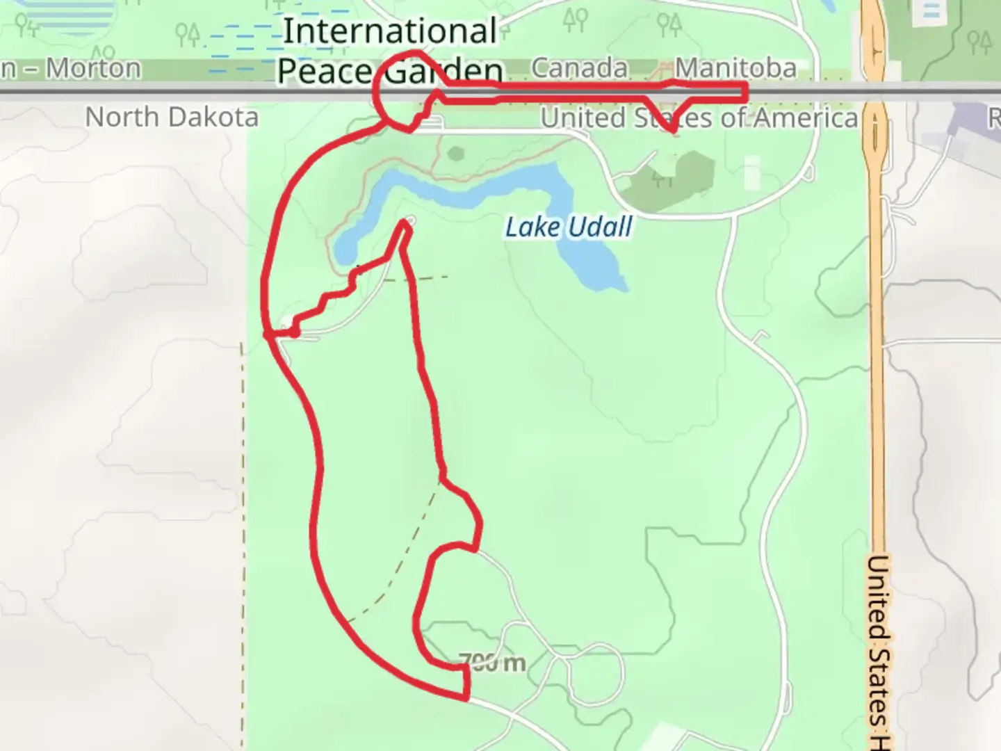 An image depicting the trail Lake Udall and Peace Garden Loop and its surrounding area.