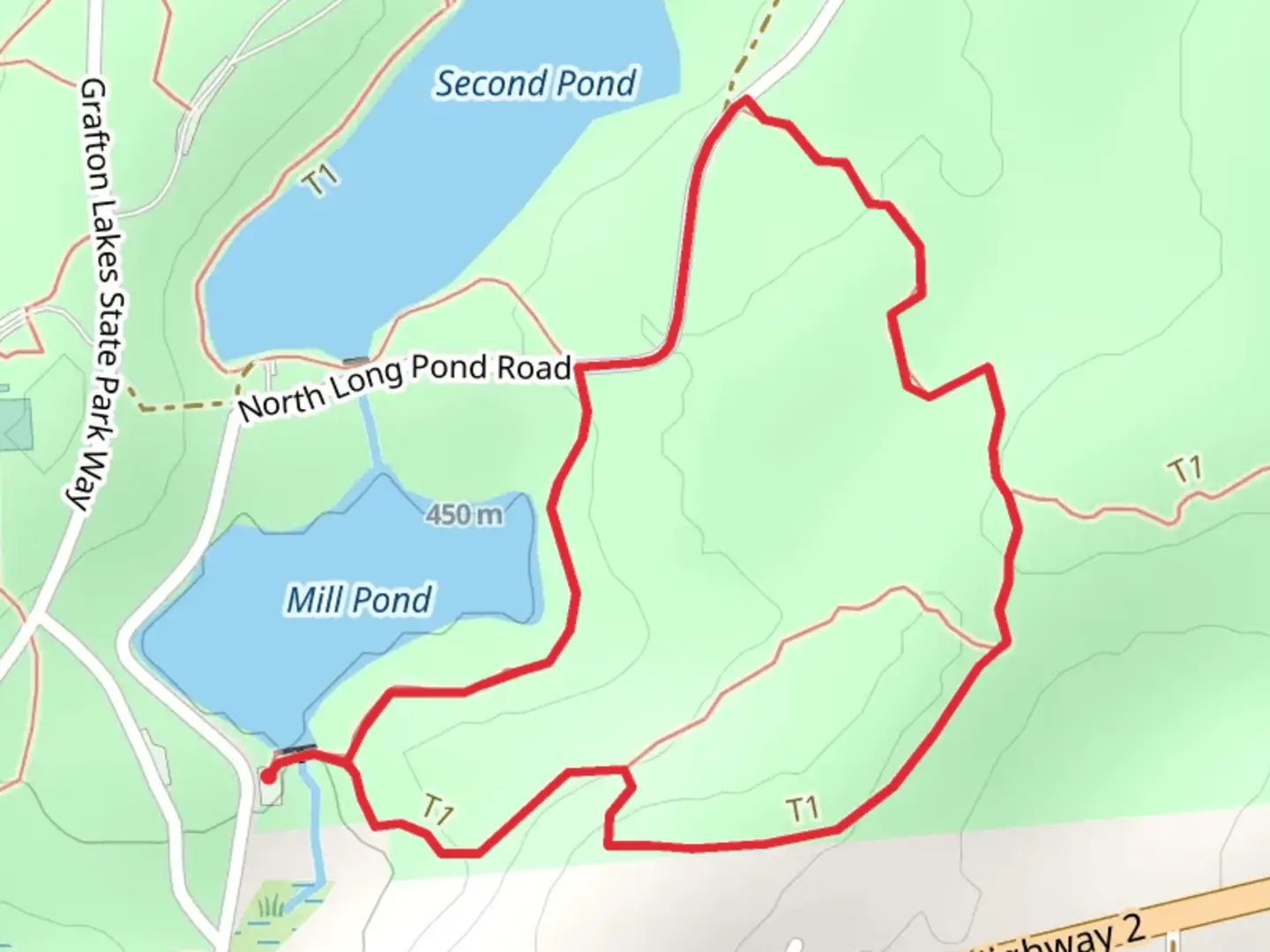An image depicting the trail Mill Pond and Second Pond Loop and its surrounding area.
