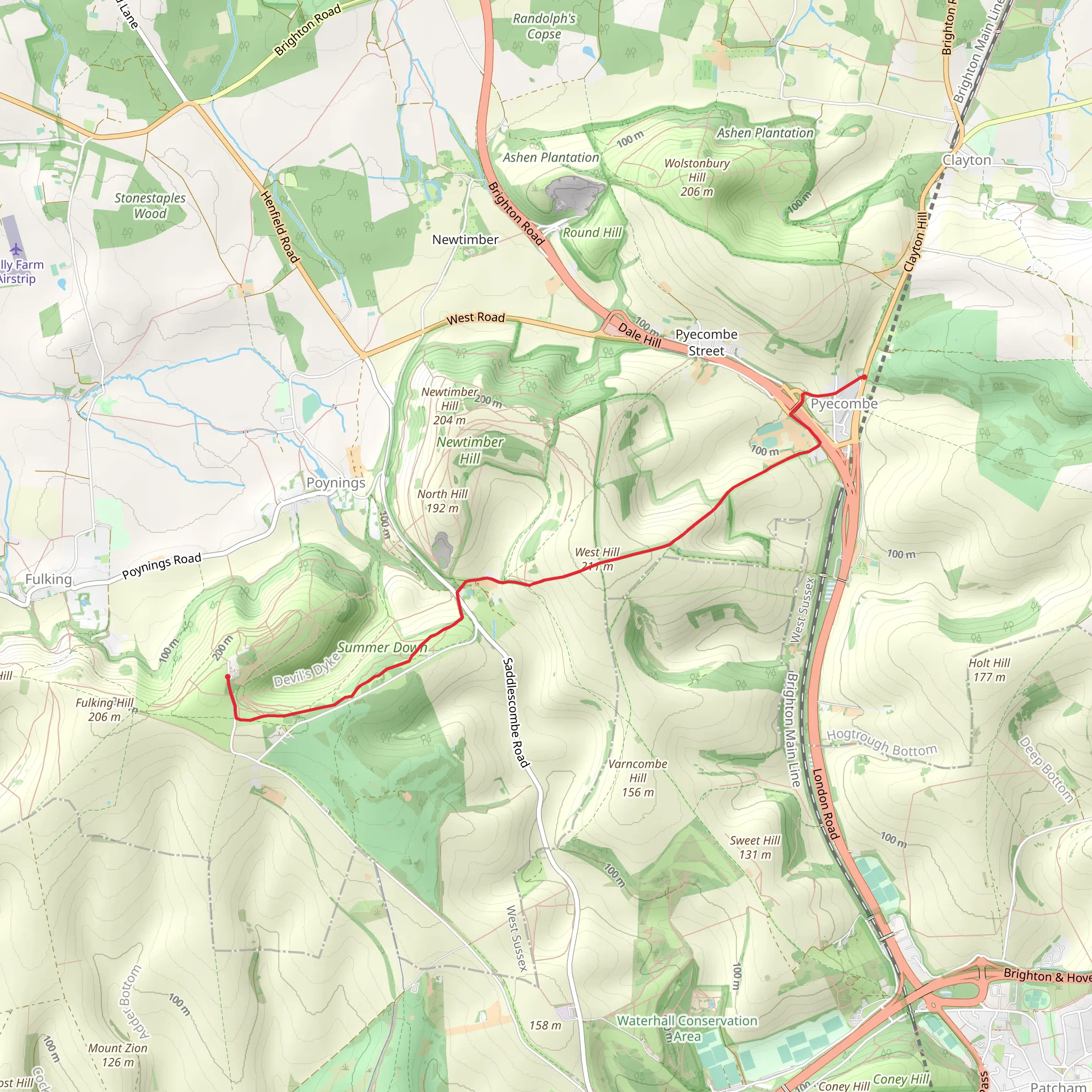 Pyecombe to Devil's Dyke mobile static map