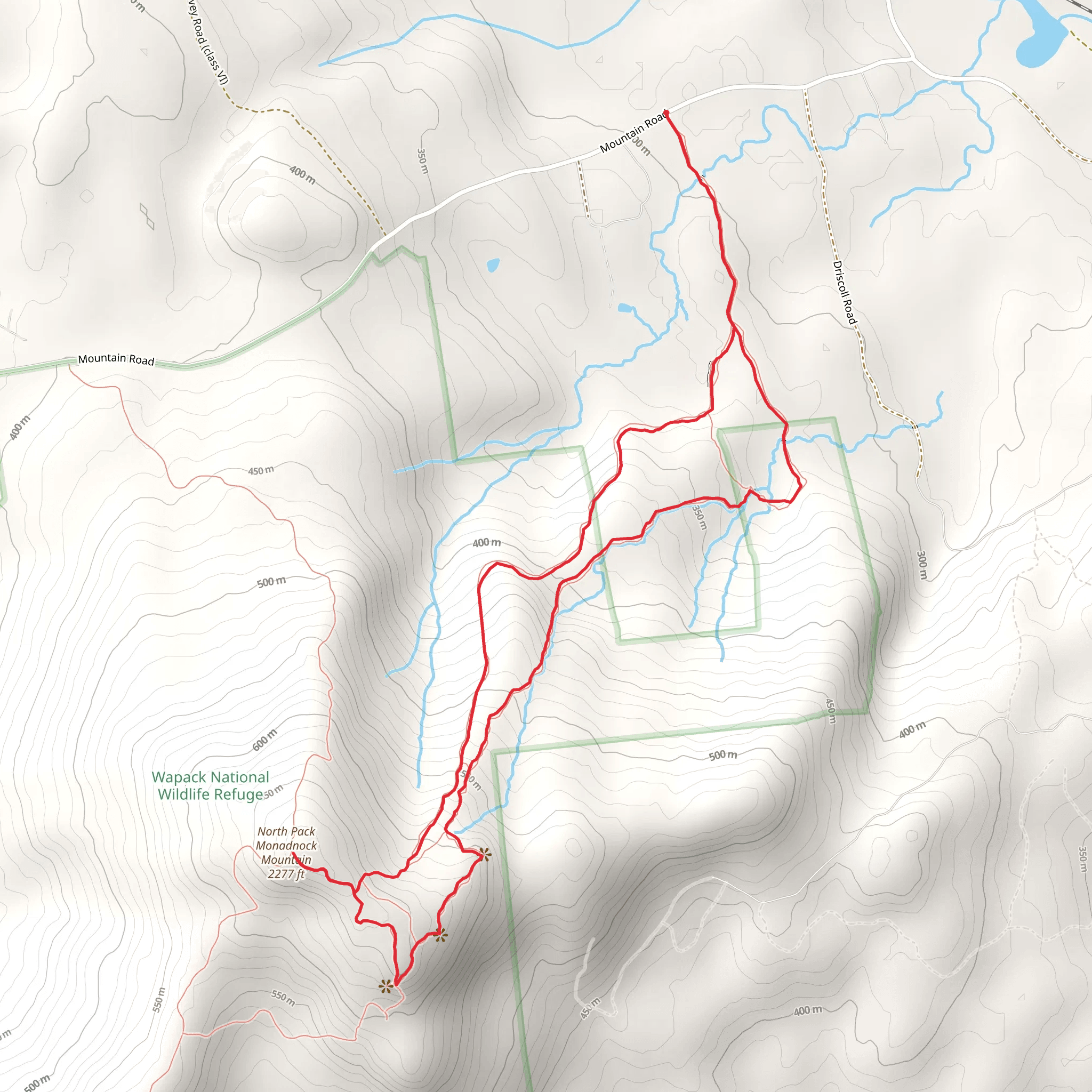 Ted's Trail, North Pack Monadnock Mountain and Carolyn's Trail mobile static map