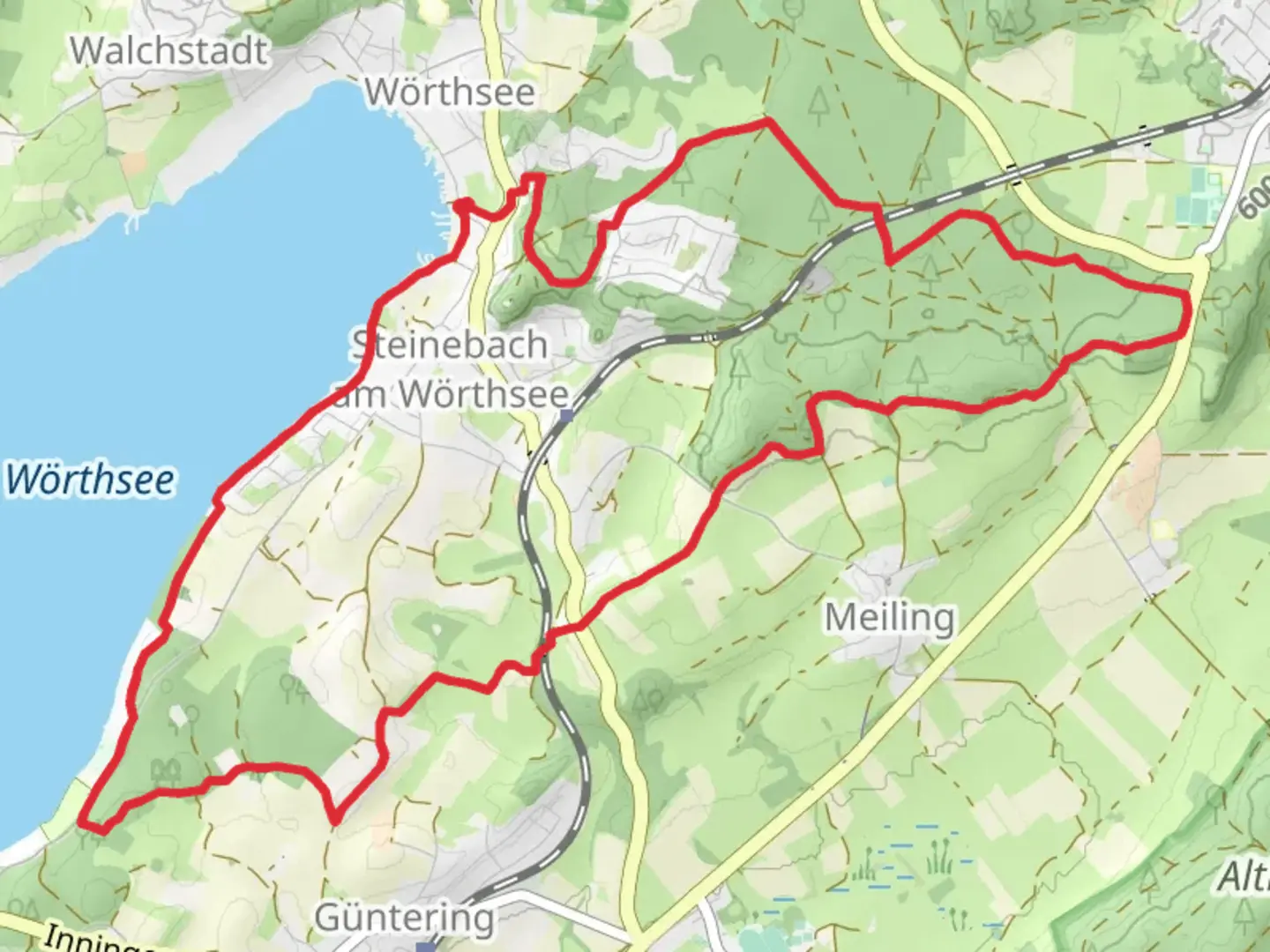 An image depicting the trail Wörthsee Eastside Loop and its surrounding area.