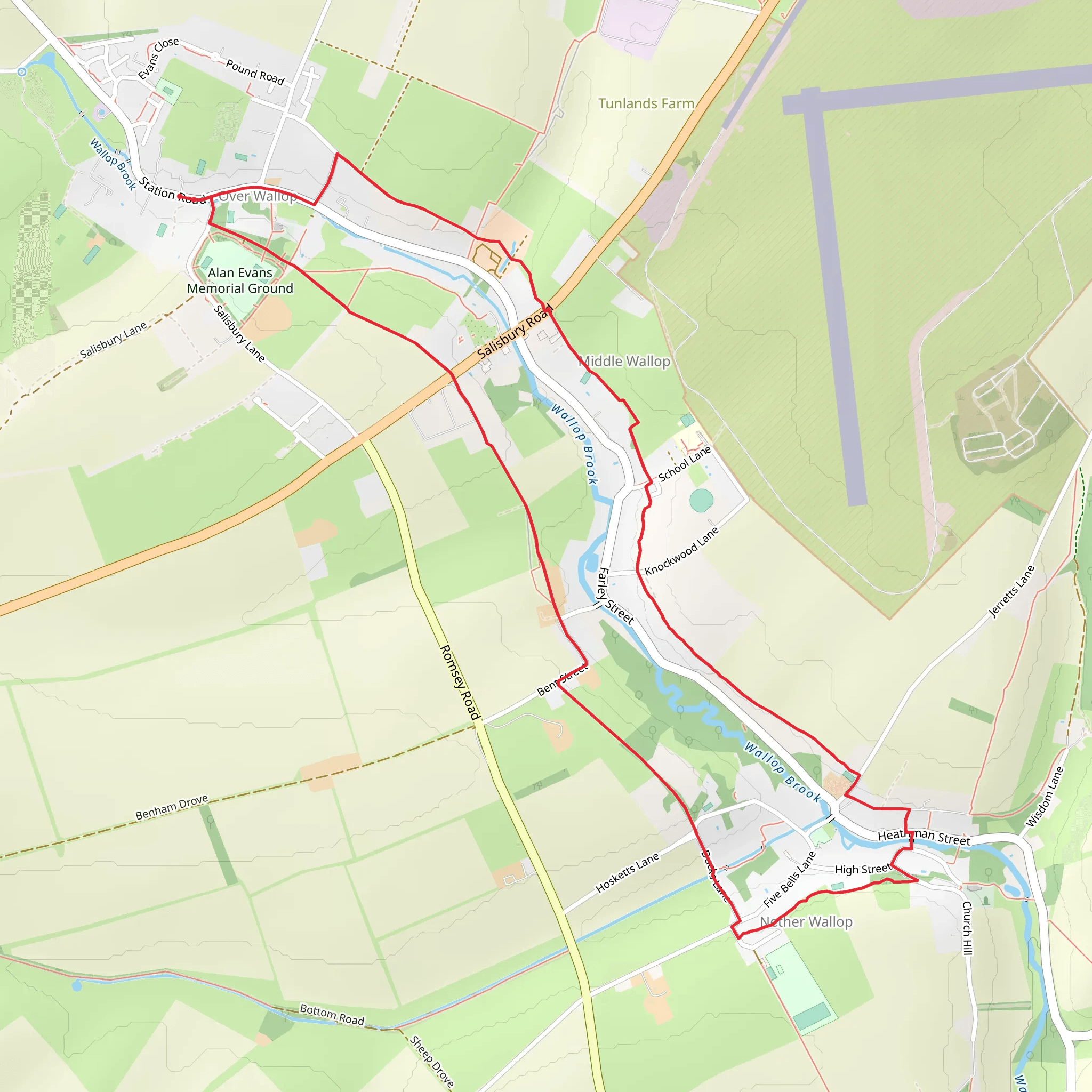 Over Wallop to Nether Wallop Loop mobile static map