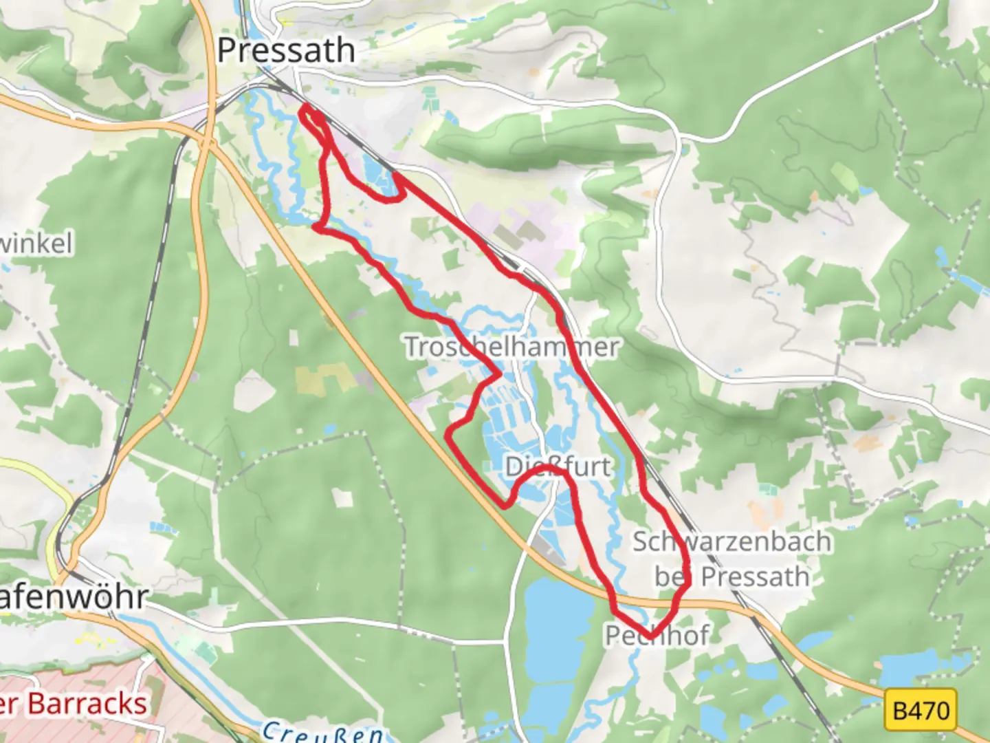 An image depicting the trail Presath to Diebfurt Loop and its surrounding area.