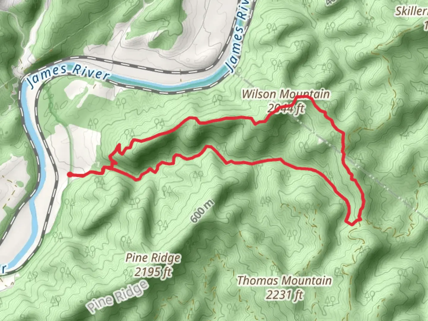 An image depicting the trail Sprouts Run and Wilson Mountain Loop Trail and its surrounding area.