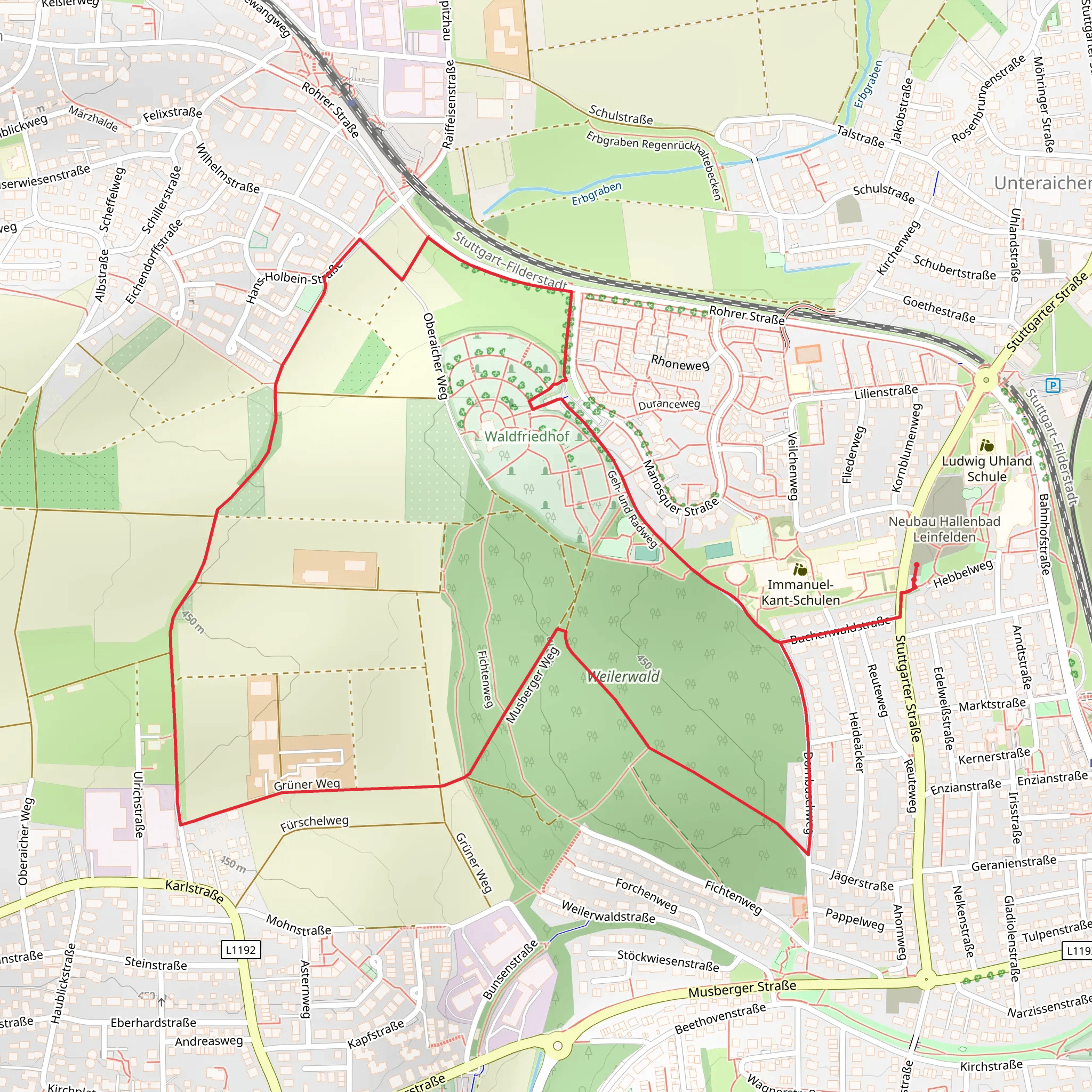 Weilerwald via Grüner Weg and Musberger Weg mobile static map