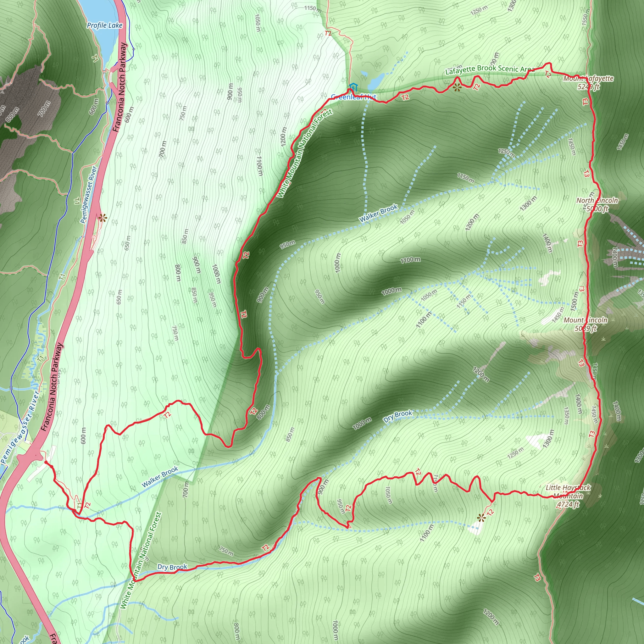 Mount Lafayette and Franconia Ridge Trail Loop mobile static map