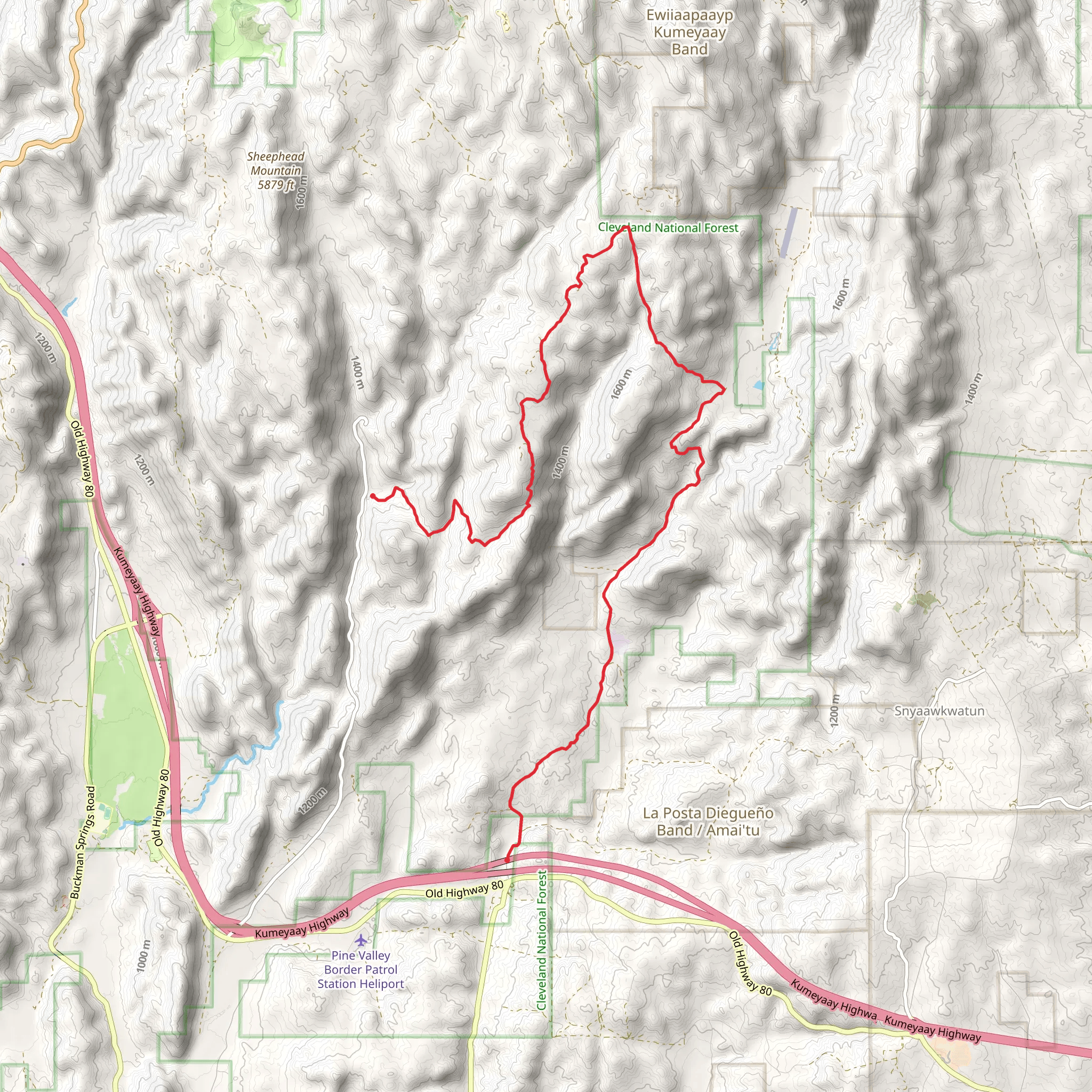 Cibbets Flat Campground to Kumeyaay Highway mobile static map