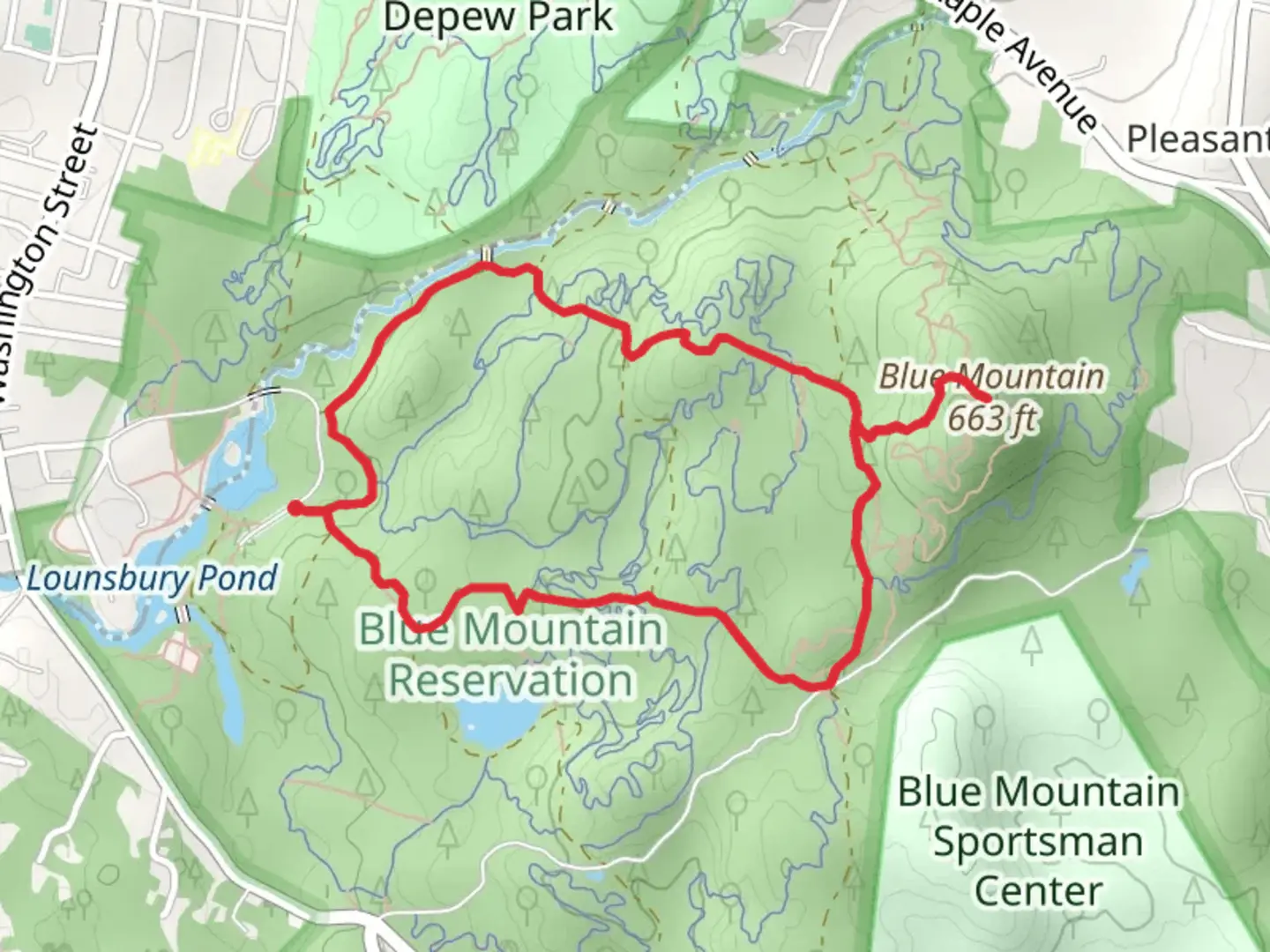 An image depicting the trail Blue Mountain Loop via Dickey Brook Trail and Limbo and its surrounding area.