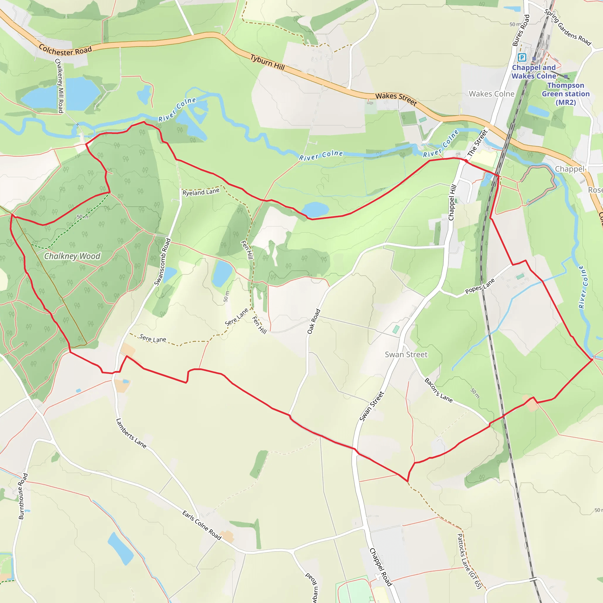 Chalkney Wood and Chappel Country Park Loop mobile static map