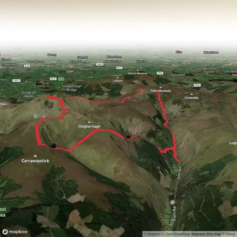 Wicklow Mountains Loop from Baravore car park via arts lough, Kelly’s lough , lug and back down Table Track