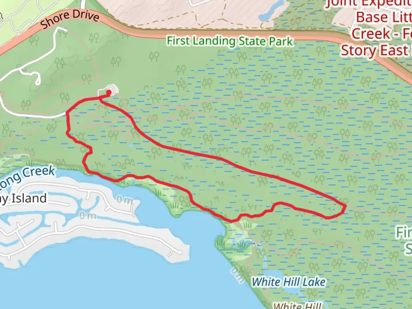 An image depicting the trail Cape Henry and Long Creek Loop Trail and its surrounding area.