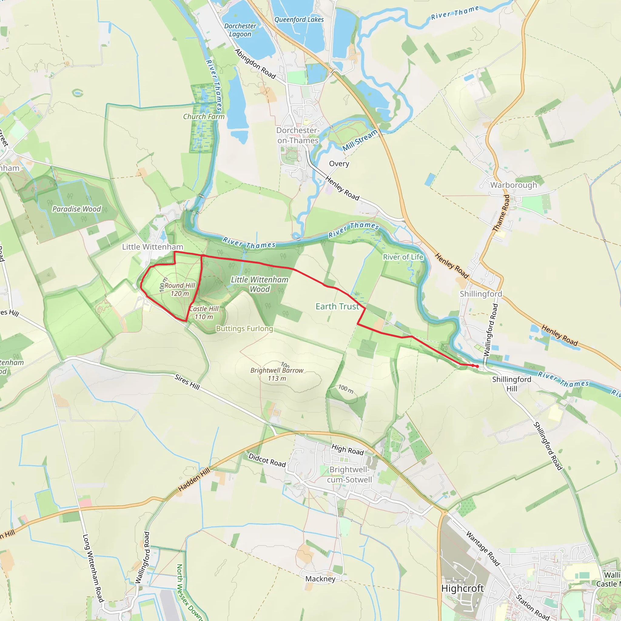 Wittenham Clumps Walk mobile static map