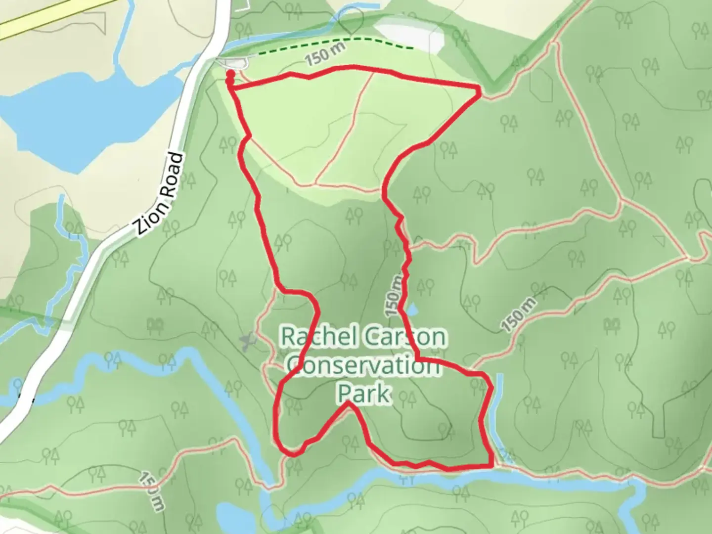 An image depicting the trail Rachel Carson Greenway and Fox Meadow Loop and its surrounding area.