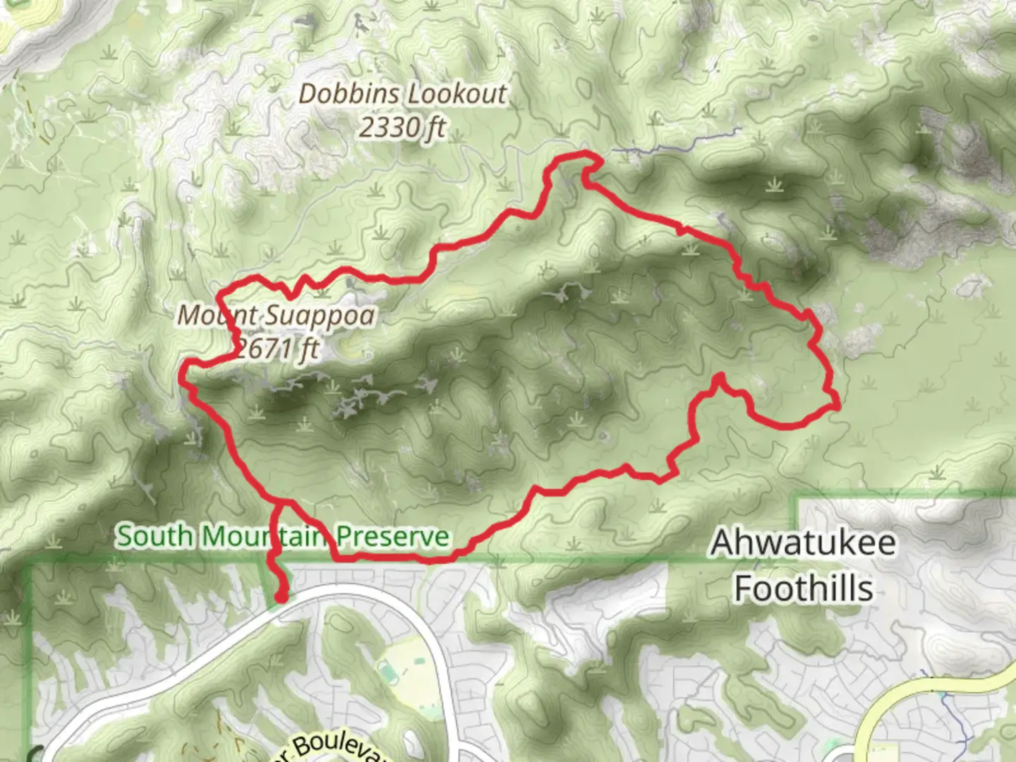 An image depicting the trail Telegraph Pass, Maricopa Trail and Desert Classic Trail and its surrounding area.