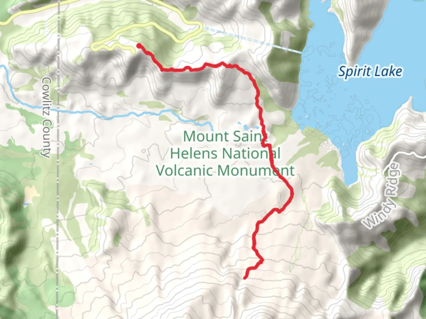 An image depicting the trail Loowit Falls via Boundary Trail and its surrounding area.