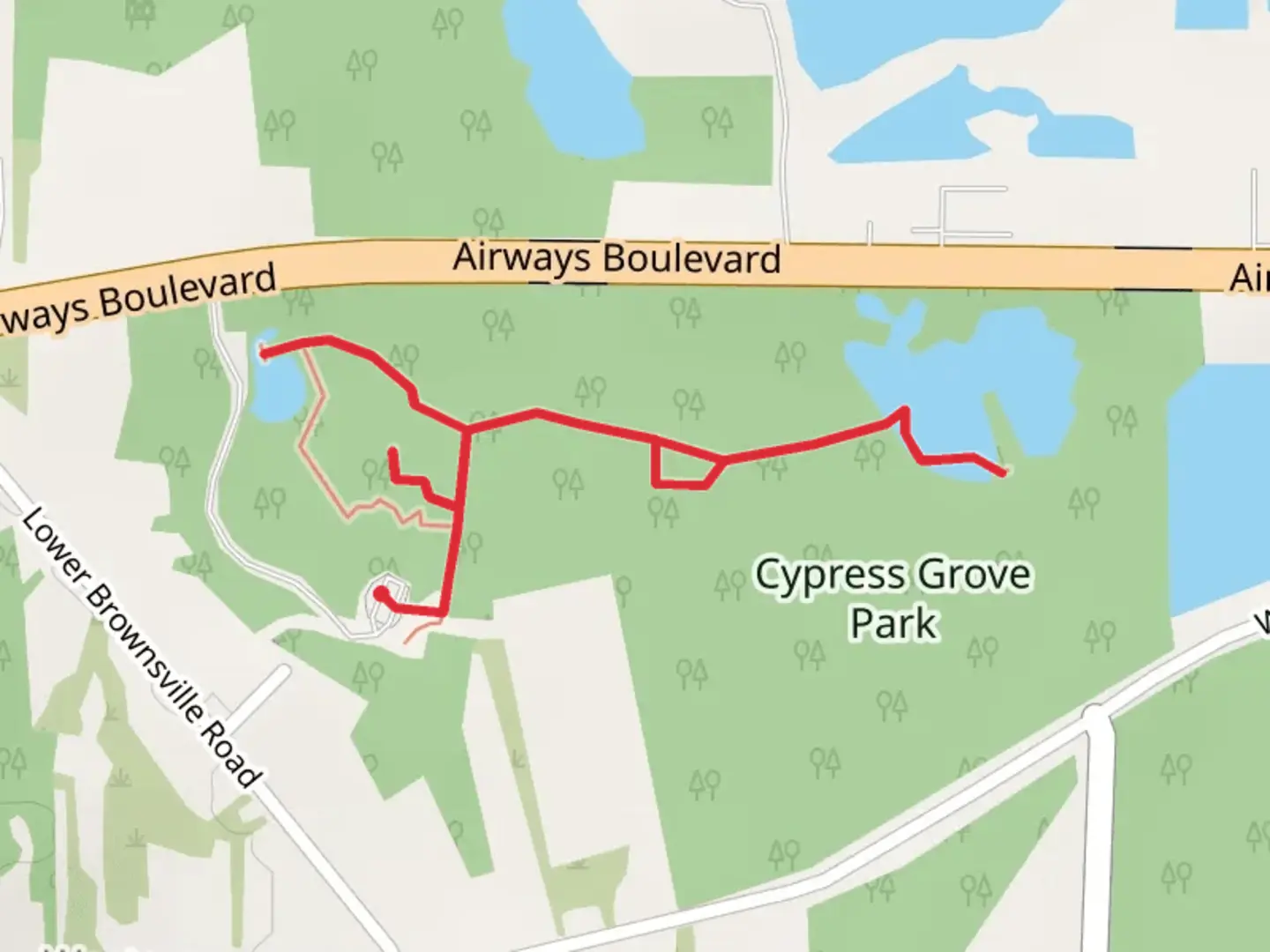 An image depicting the trail Cypress Grove Park and its surrounding area.