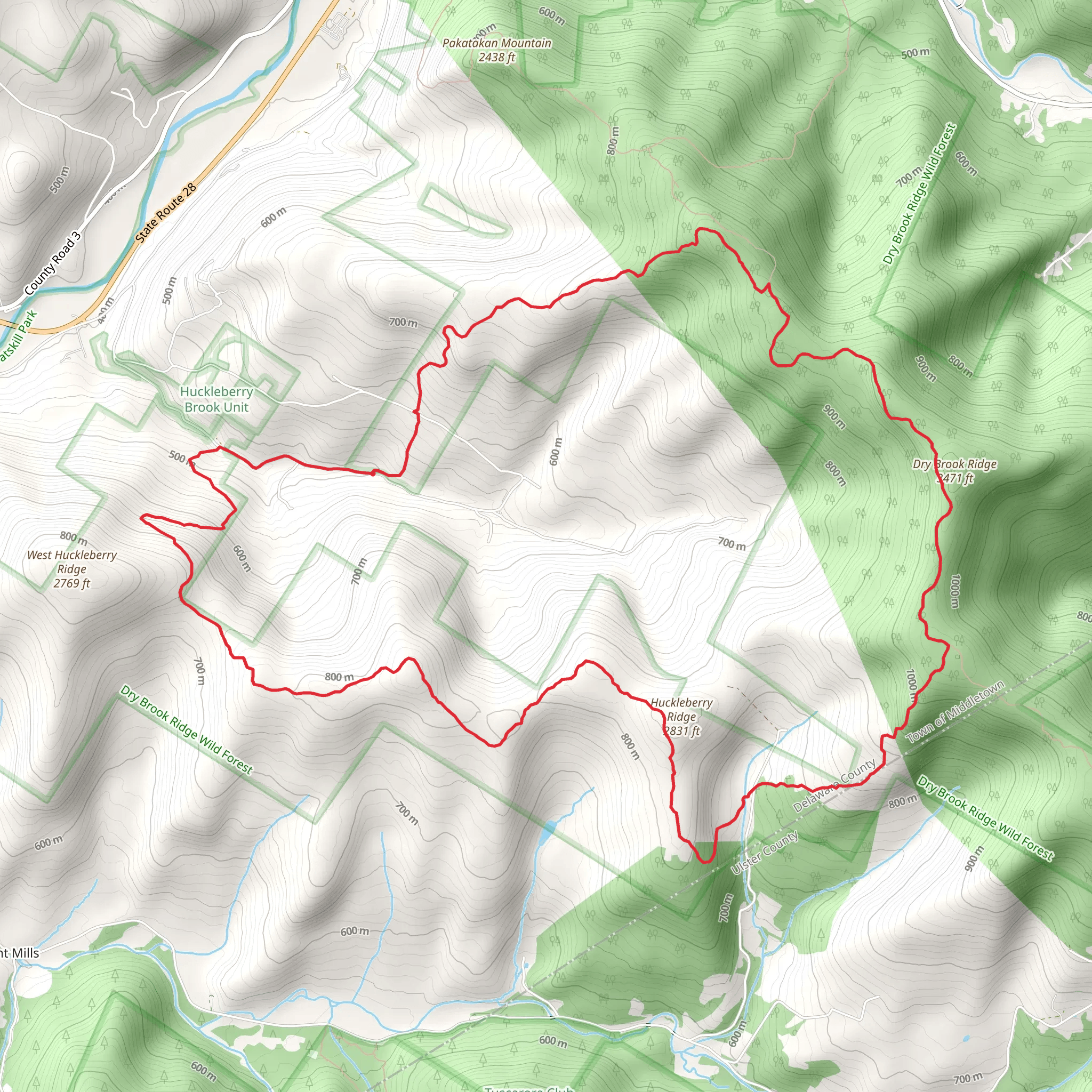 Dry Brook Ridge Loop Trail via Huckleberry Brook Road mobile static map