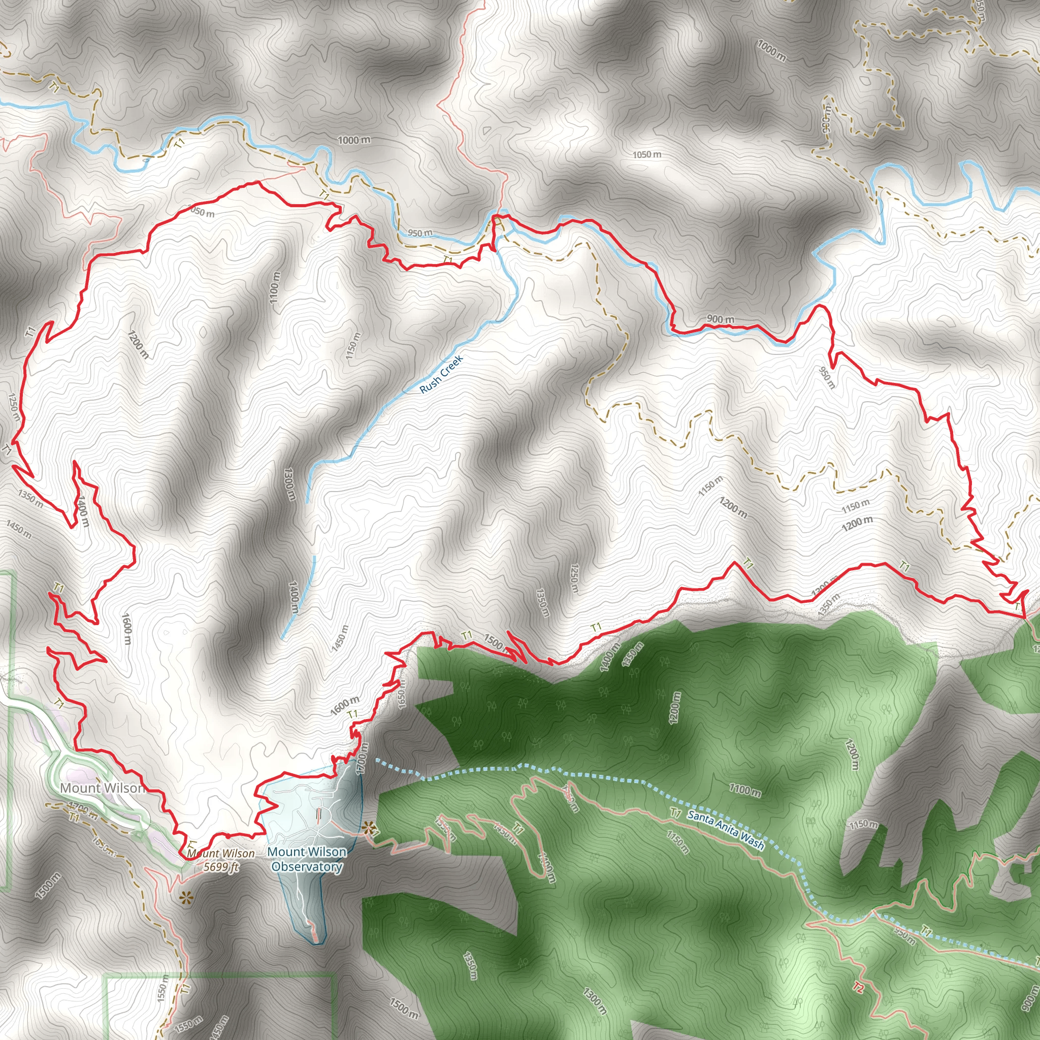 Mount Wilson - Newcomb Pass - Kenyon - Devore Loop Trail mobile static map