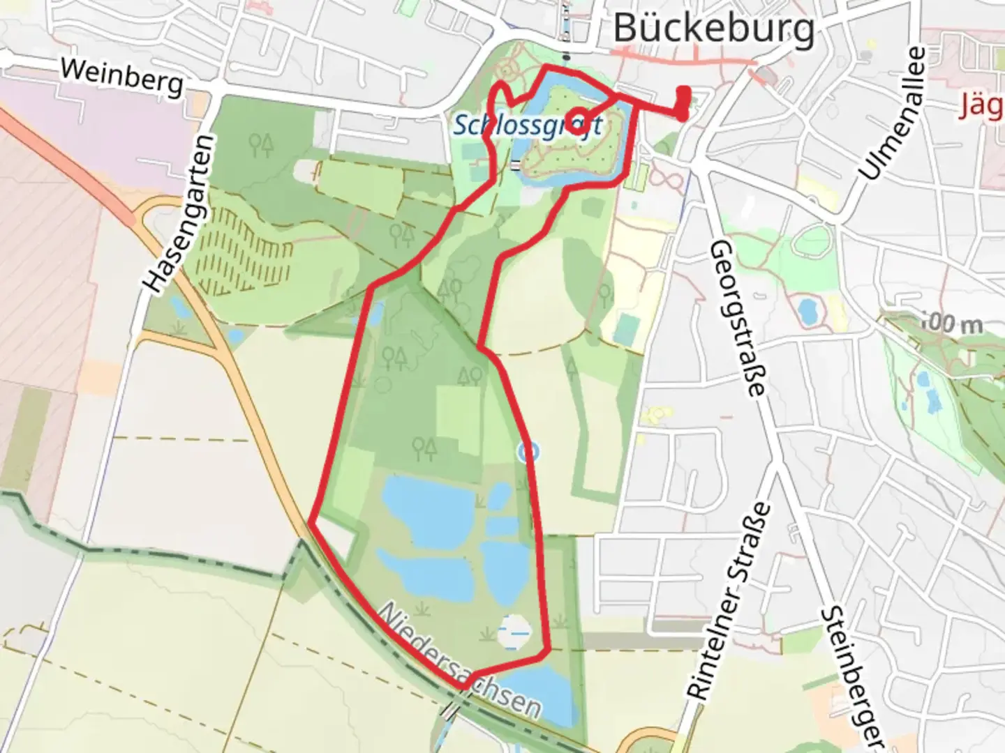 An image depicting the trail Schlossgraft via Kleinenbremen and Sigwardsweg and its surrounding area.