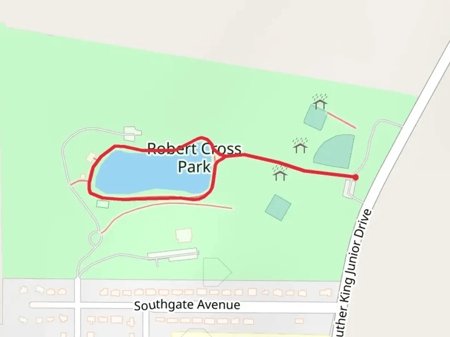 An image depicting the trail Robert Cross Park Loop and its surrounding area.