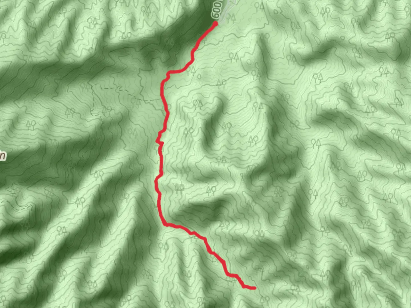 An image depicting the trail Porters Flat Campground via Porters Creek Trail and its surrounding area.