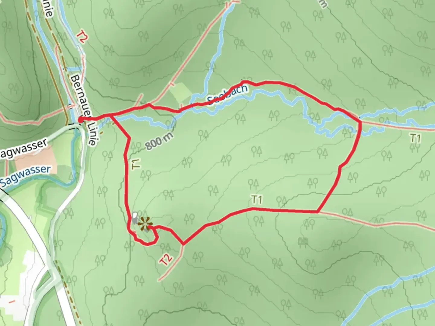 An image depicting the trail Ochsenriegel via Flusskrebs and its surrounding area.