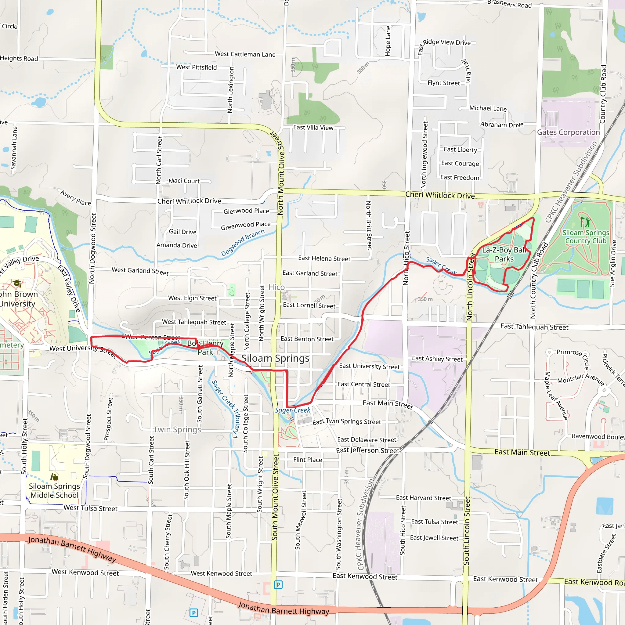 La Z Boy Ball Parks tp Sager Creek and Bob Henn Park Walk mobile static map