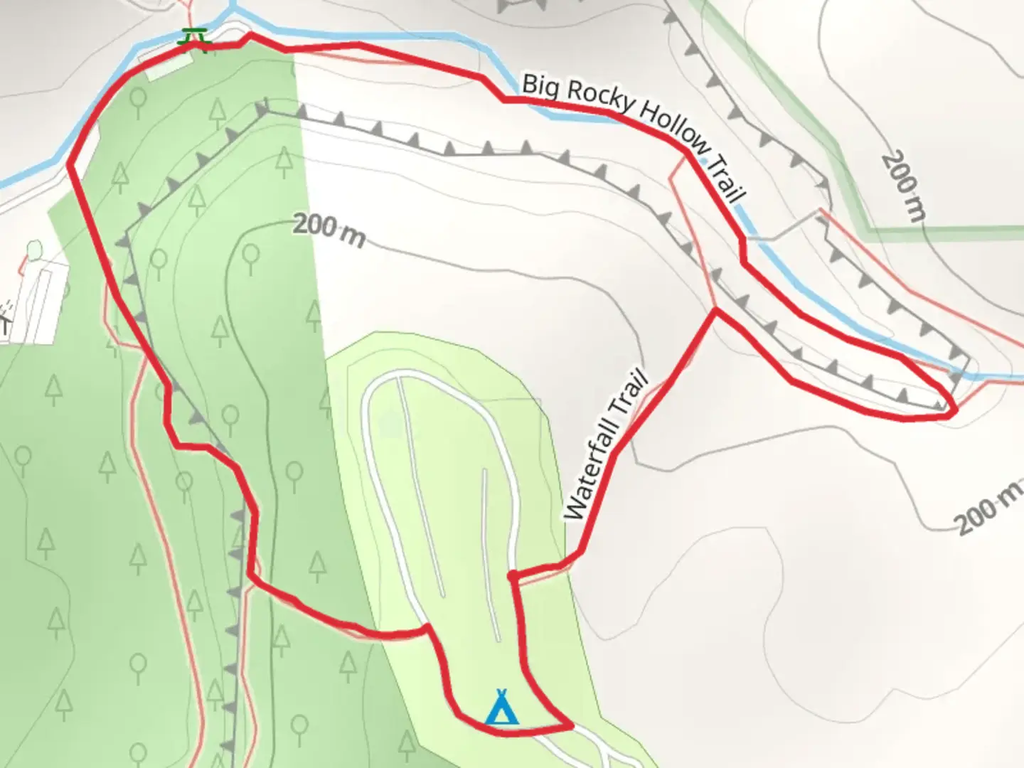 An image depicting the trail Big Rocky Hollow Loop Trail and its surrounding area.